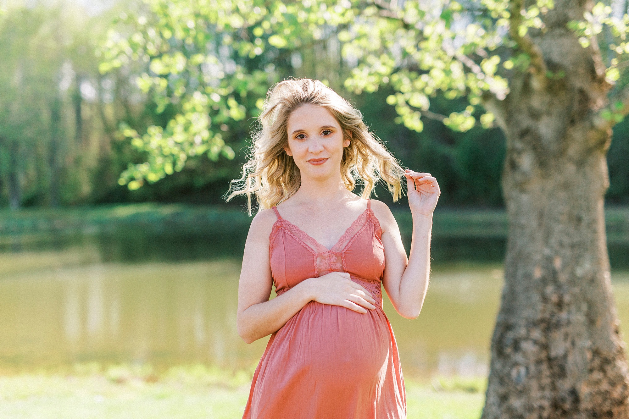 spring Winston-Salem maternity photos along lakefront