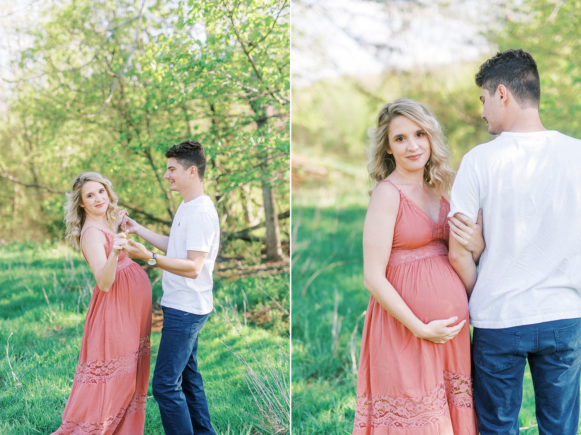 springtime maternity portraits in Mount Airy field