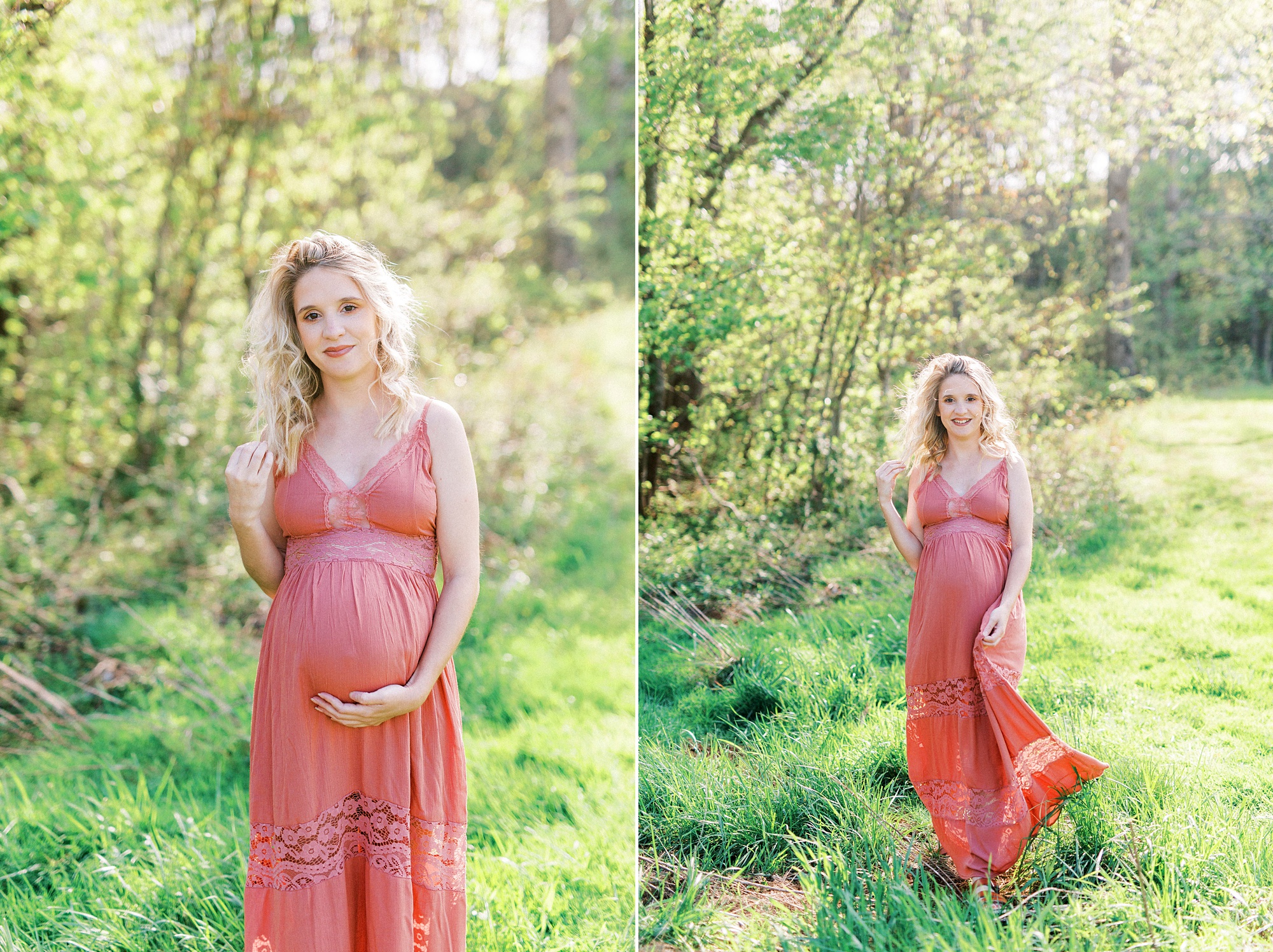 spring maternity portraits in North Carolina field