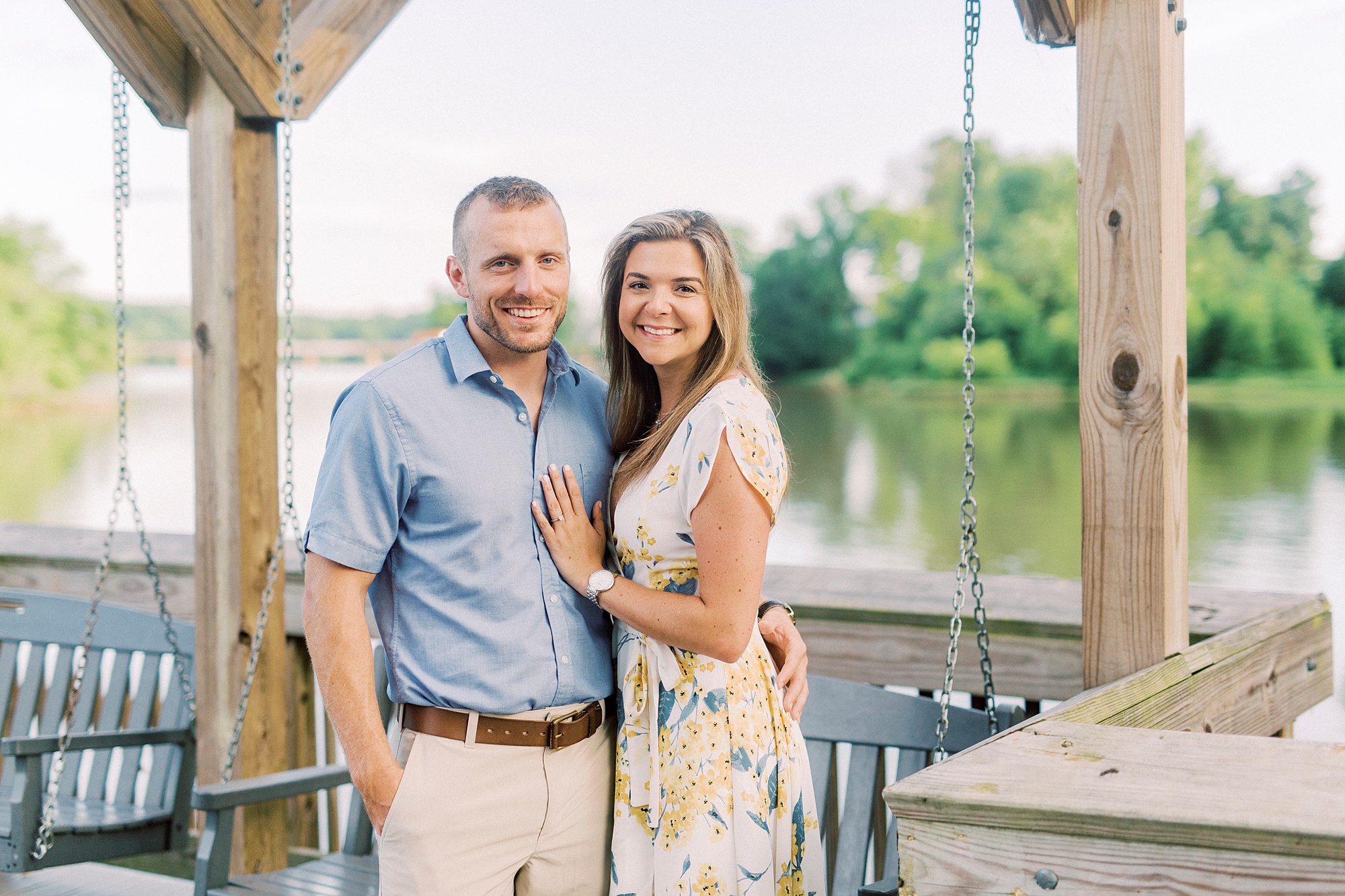 spring Downtown Belmont engagement session along waterfront