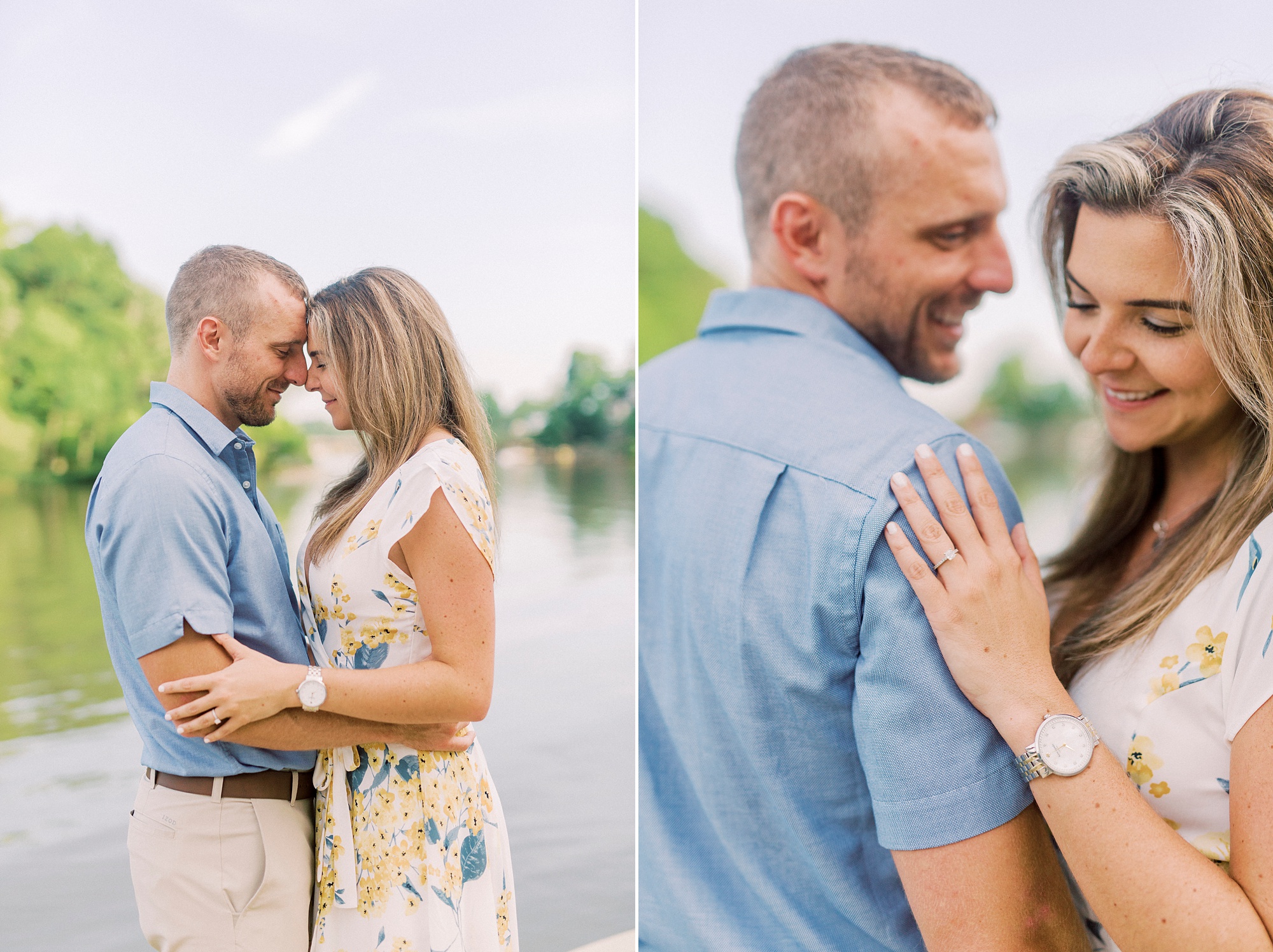 bride and groom hug on pier in Kevin Loftin Park
