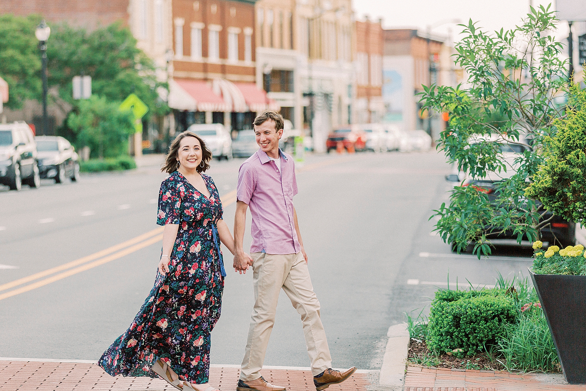 woman swings dress going through crosswalk in North Carolina