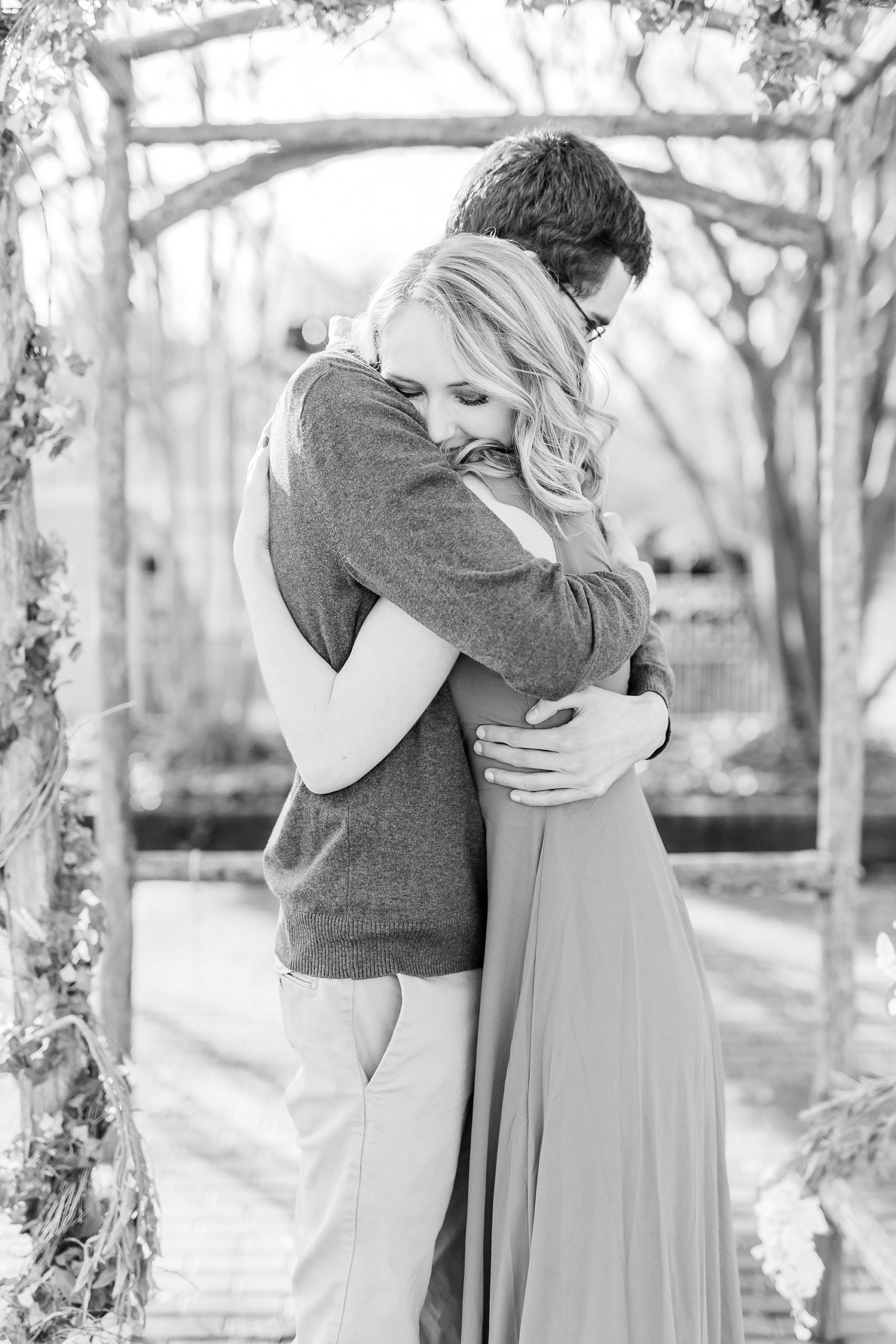 engaged couple hugs during NC engagement photos