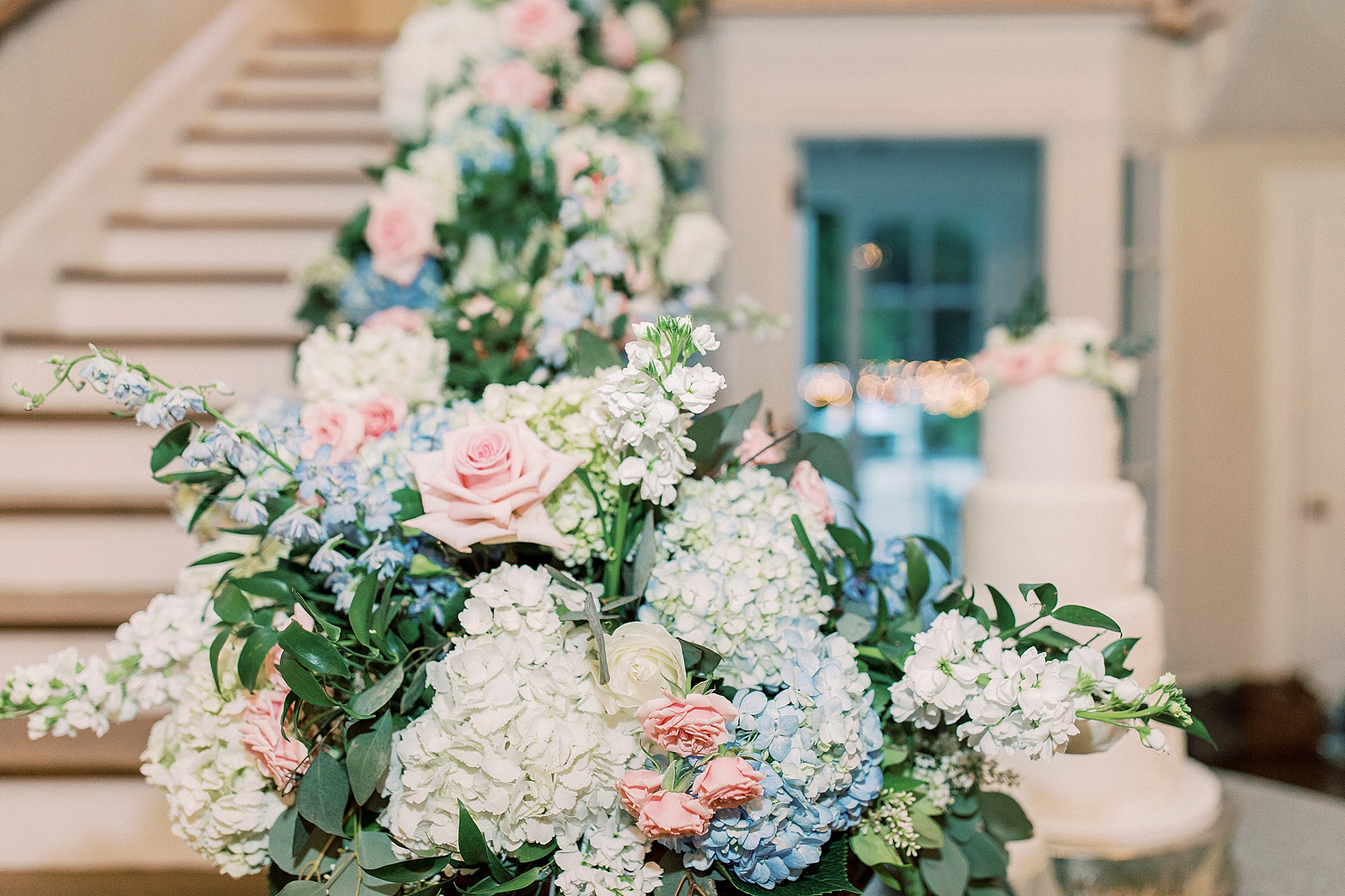 floral garland on steps of Separk Mansion