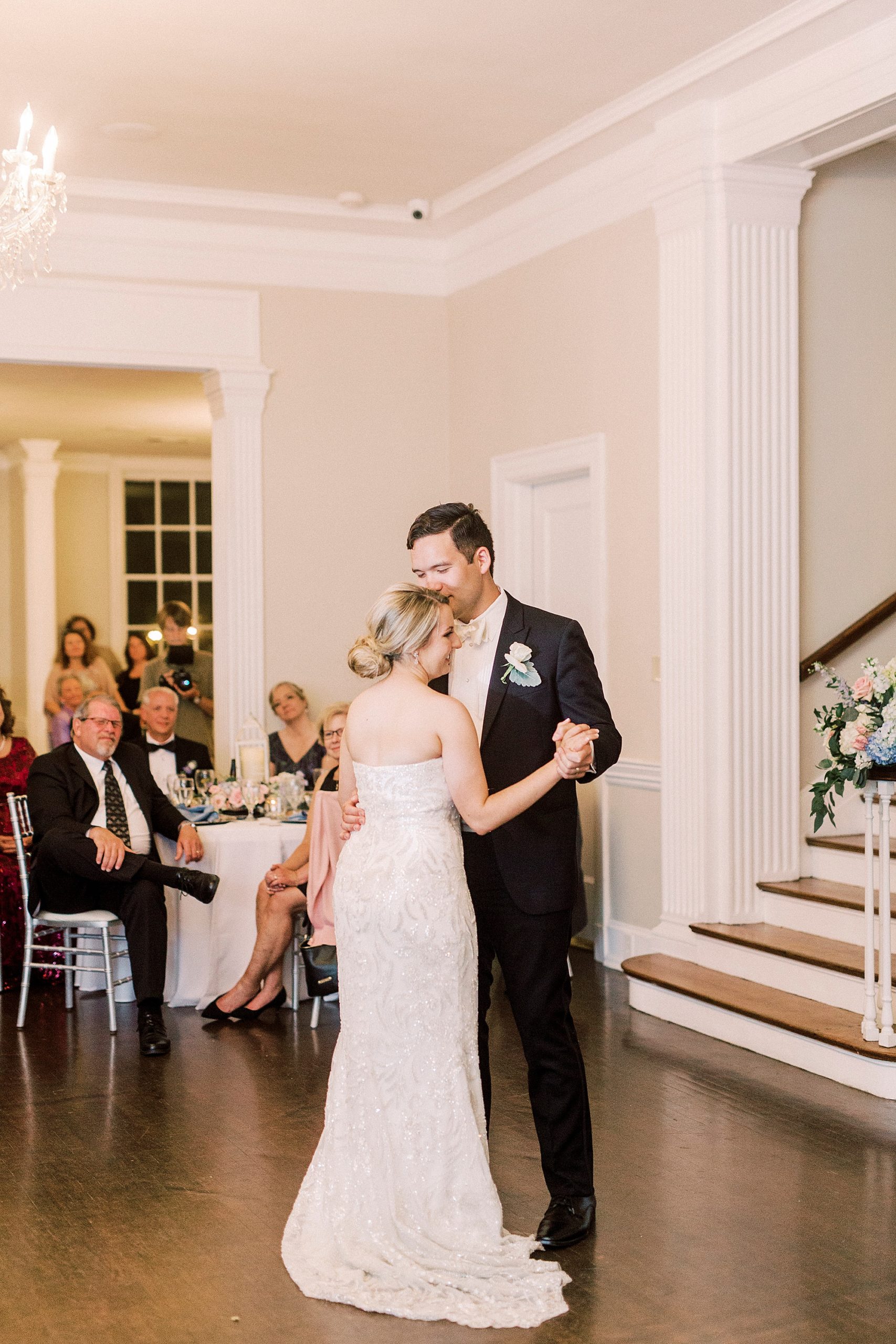 Charlotte wedding reception with bride and groom dancing
