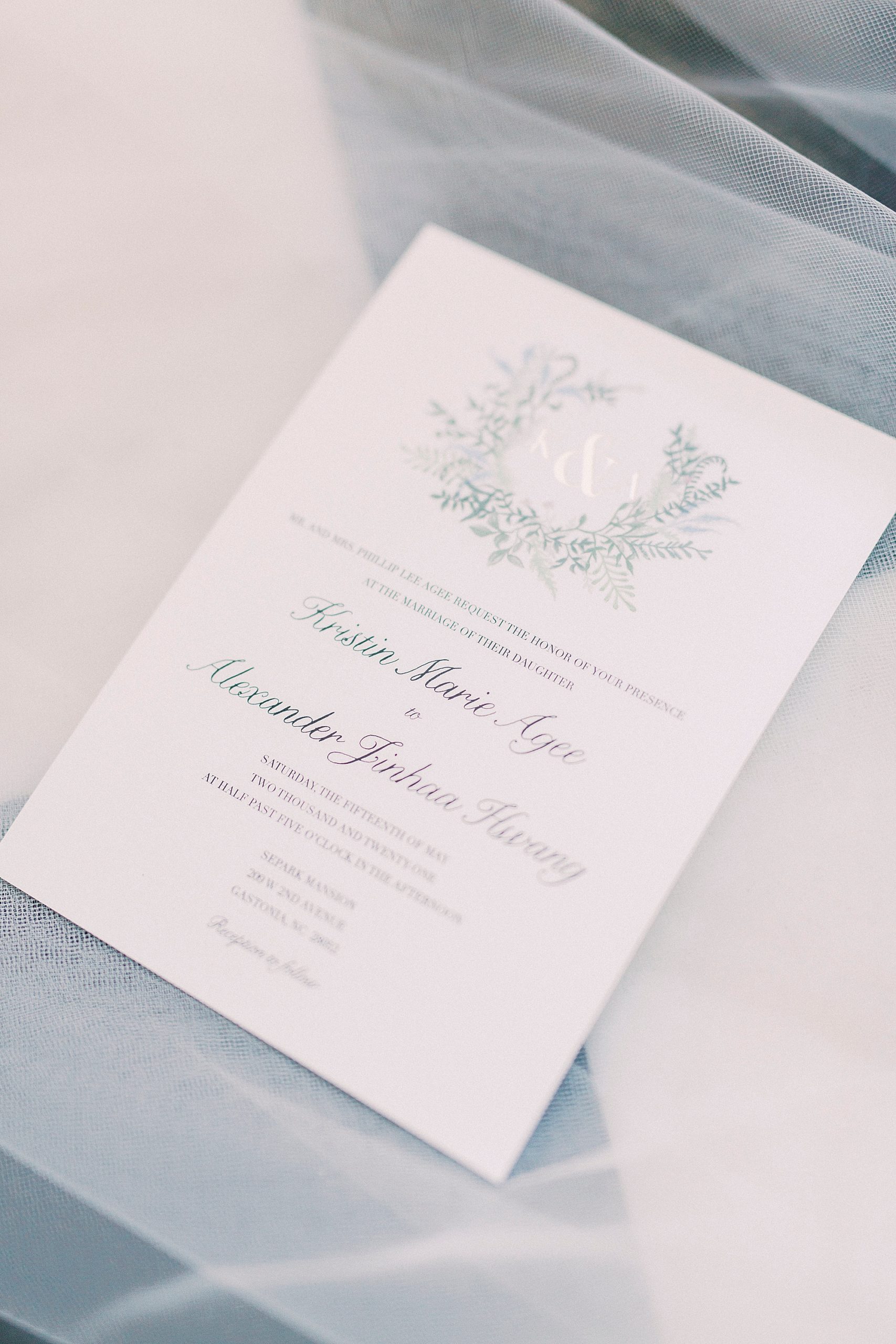 wedding invite on floor at Separk Mansion