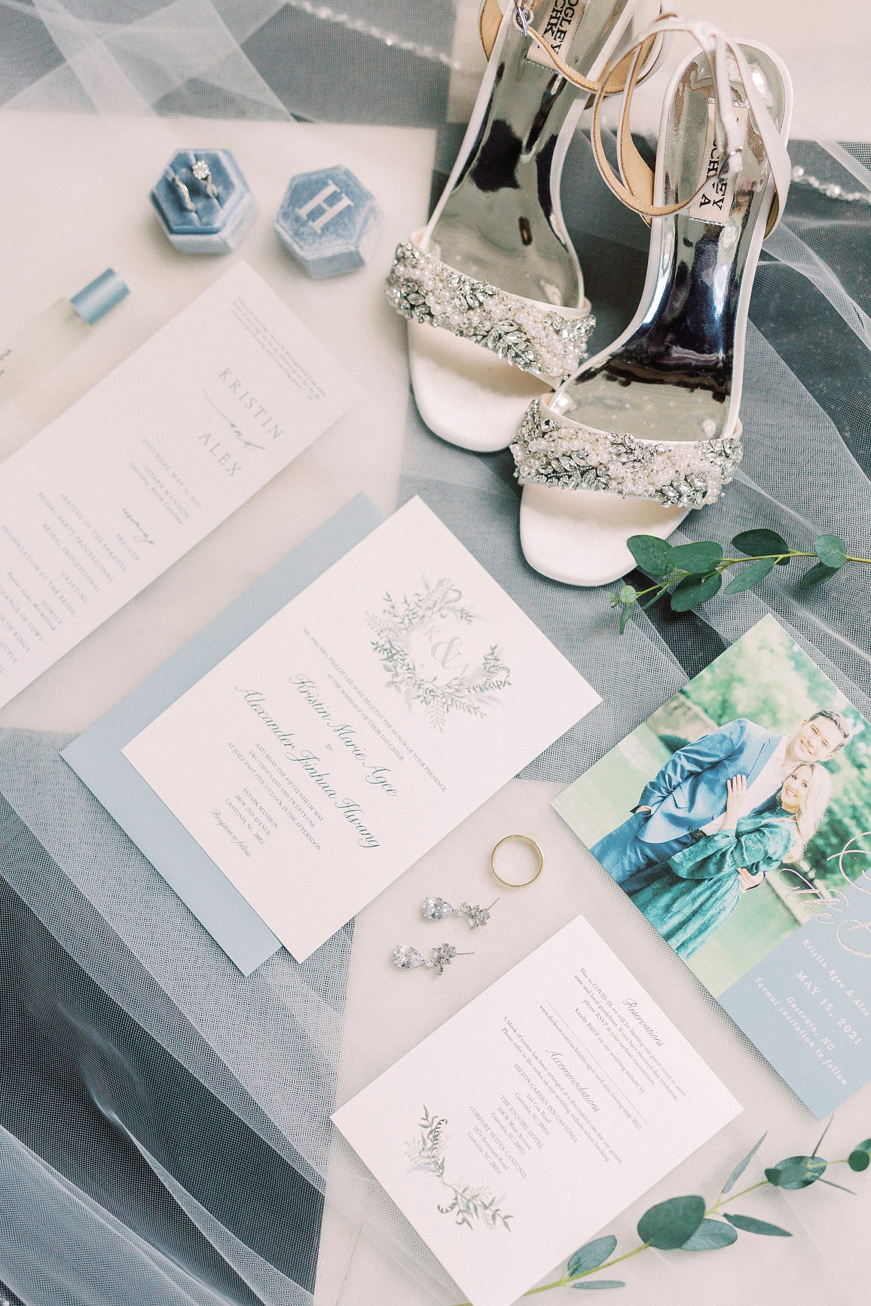 bride's details and invitation for elegant Charlotte wedding