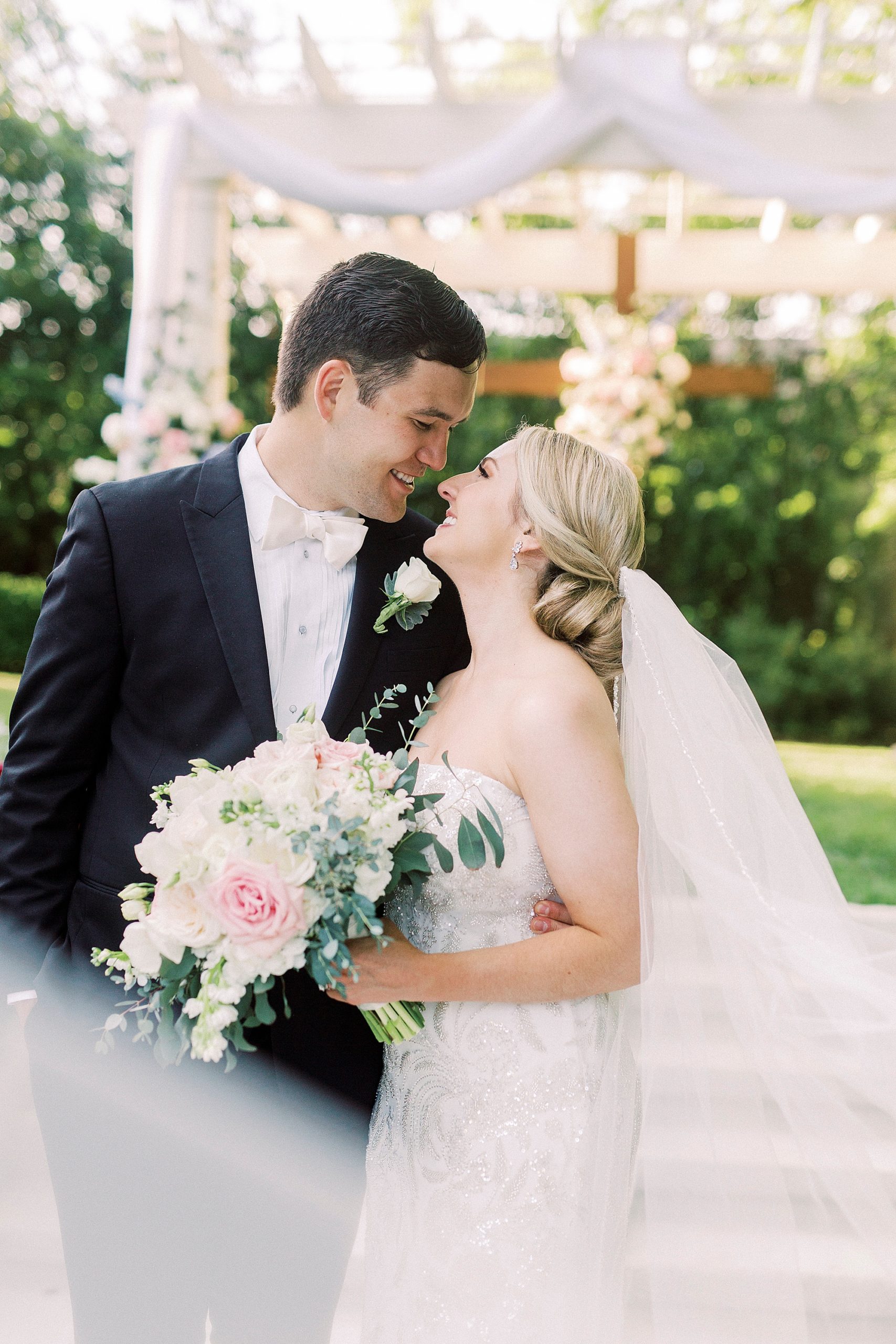 bride and groom look at each other at Separk Mansion