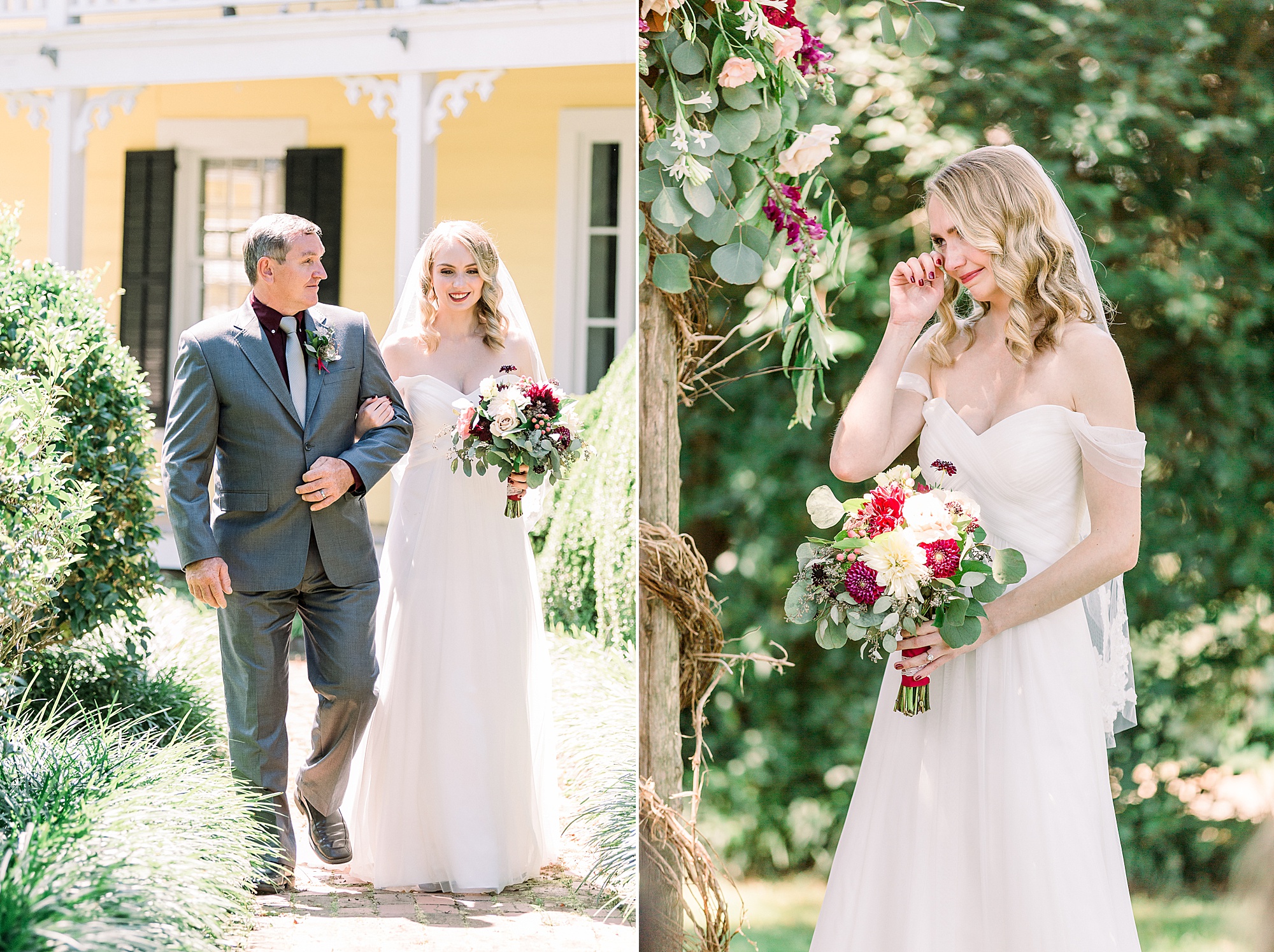 bride walks down aisle in Harmony NC