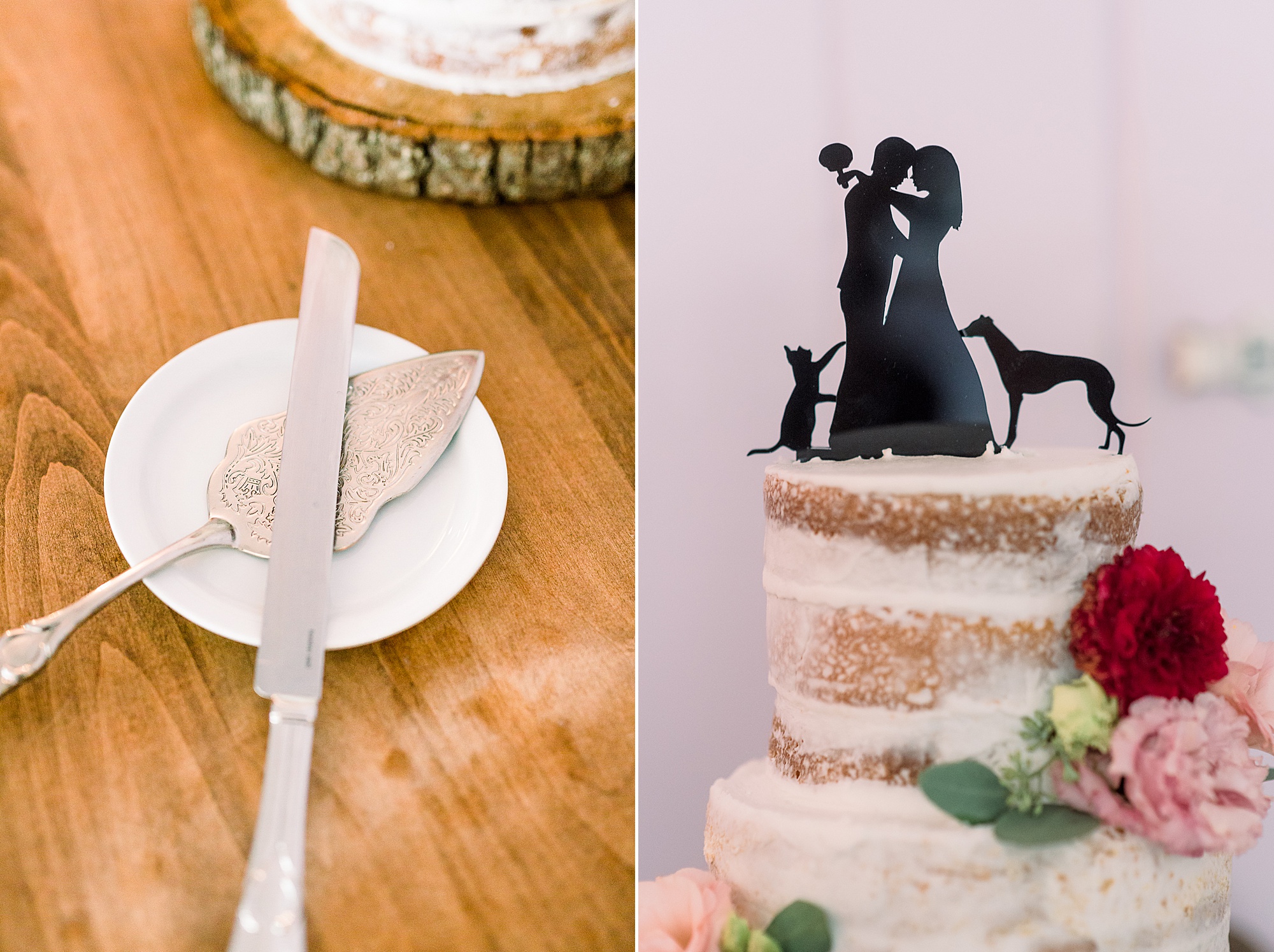 newlyweds cut wedding cake at Harmony NC reception