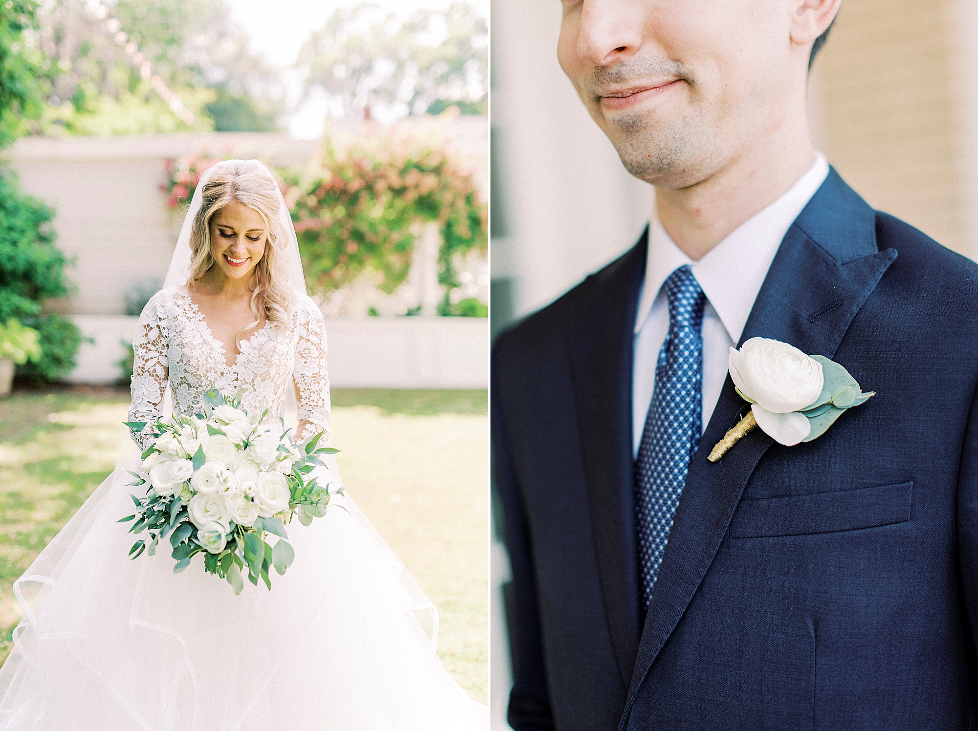 bride and groom in attire for summer wedding at Separk Mansion