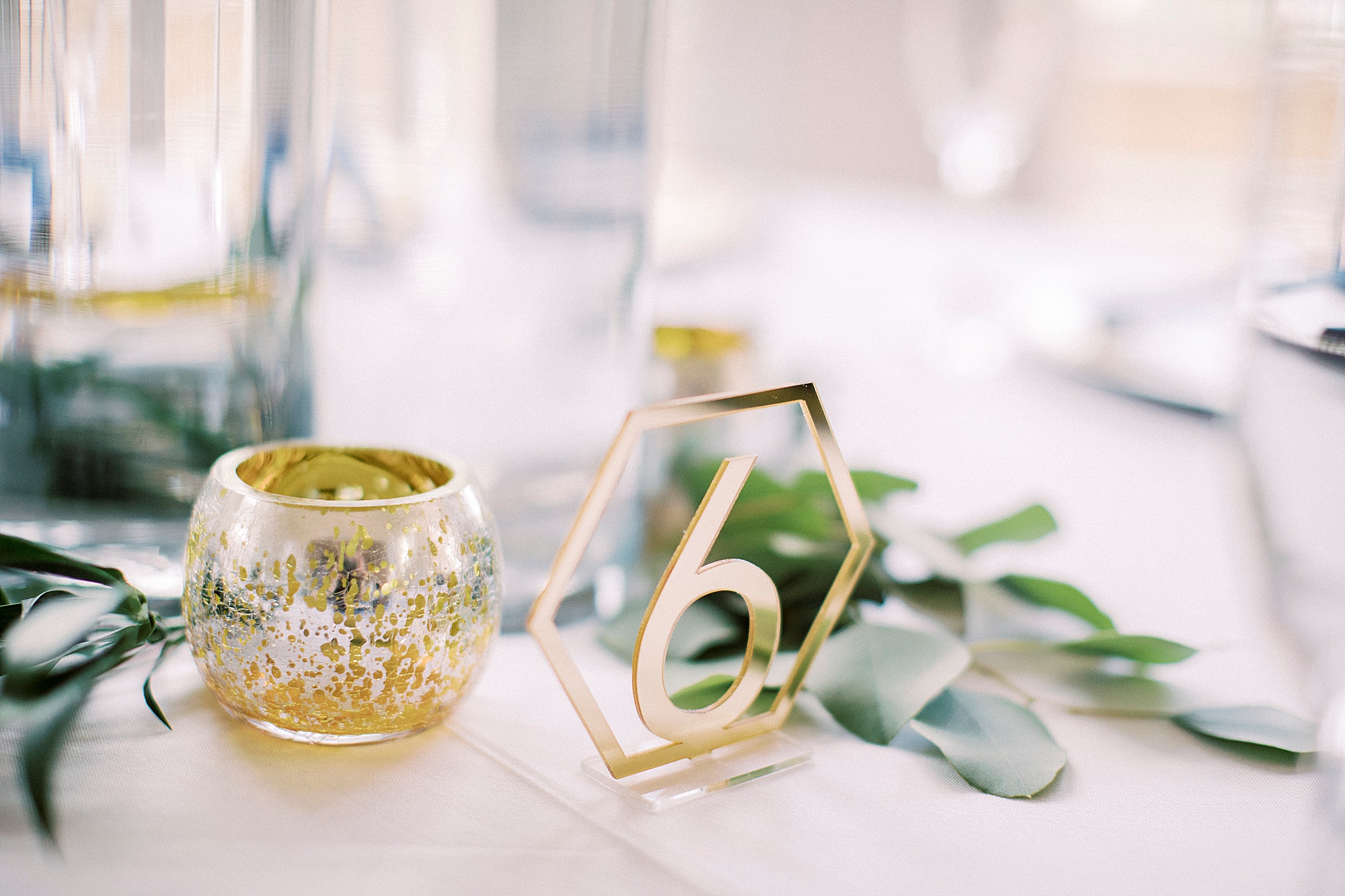 geometric table numbers for Separk Mansion wedding reception