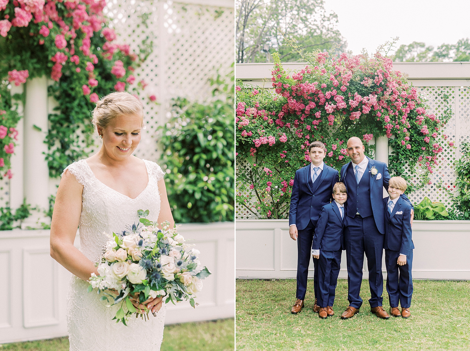 groom poses with three step sons during Separk Mansion wedding with kids