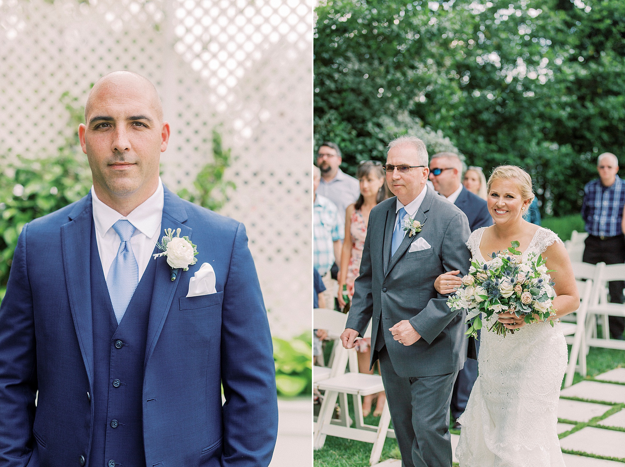 groom watches bride walk down aisle at Separk Mansion