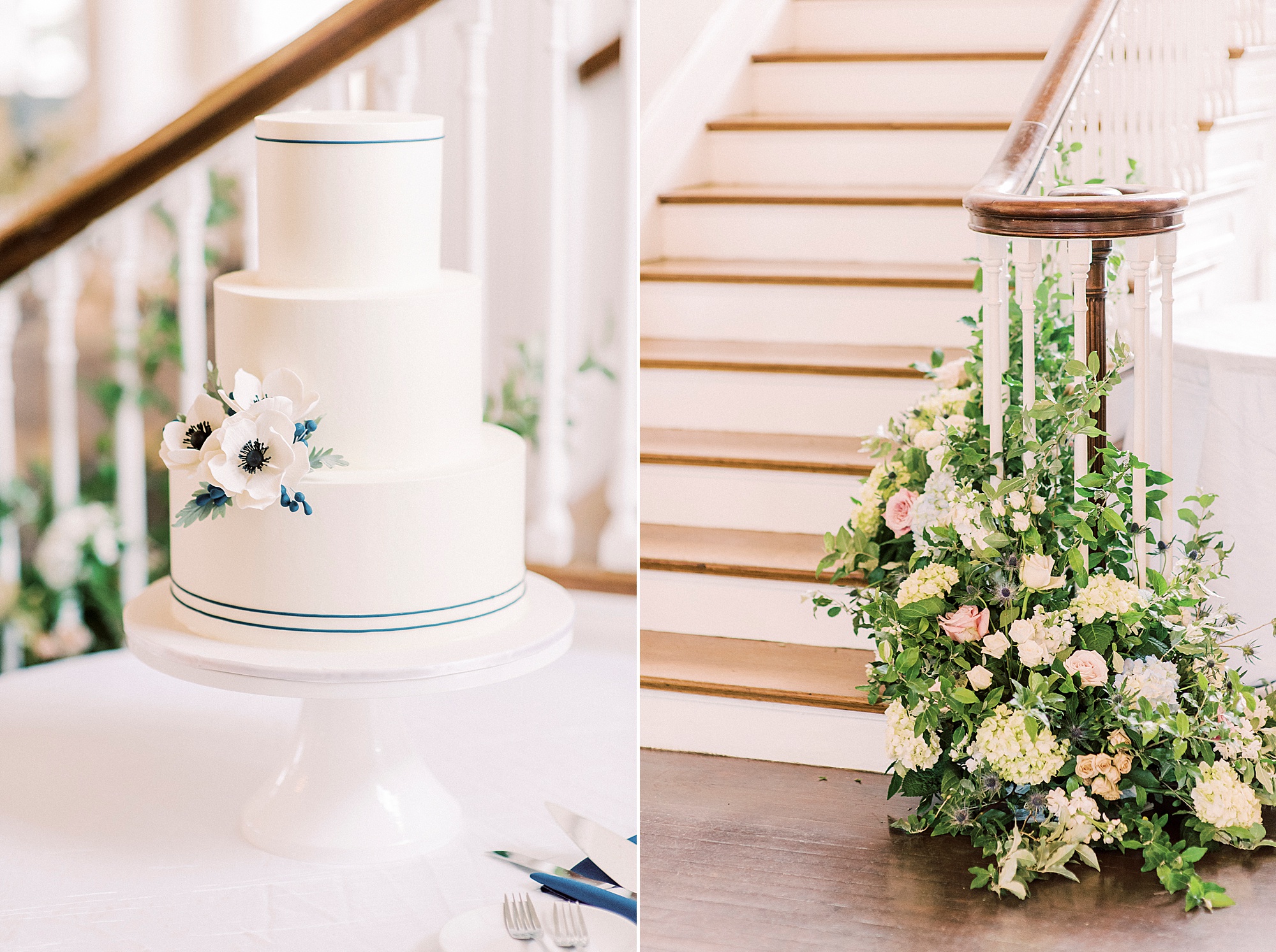 wedding cake by staircase in Charlotte NC