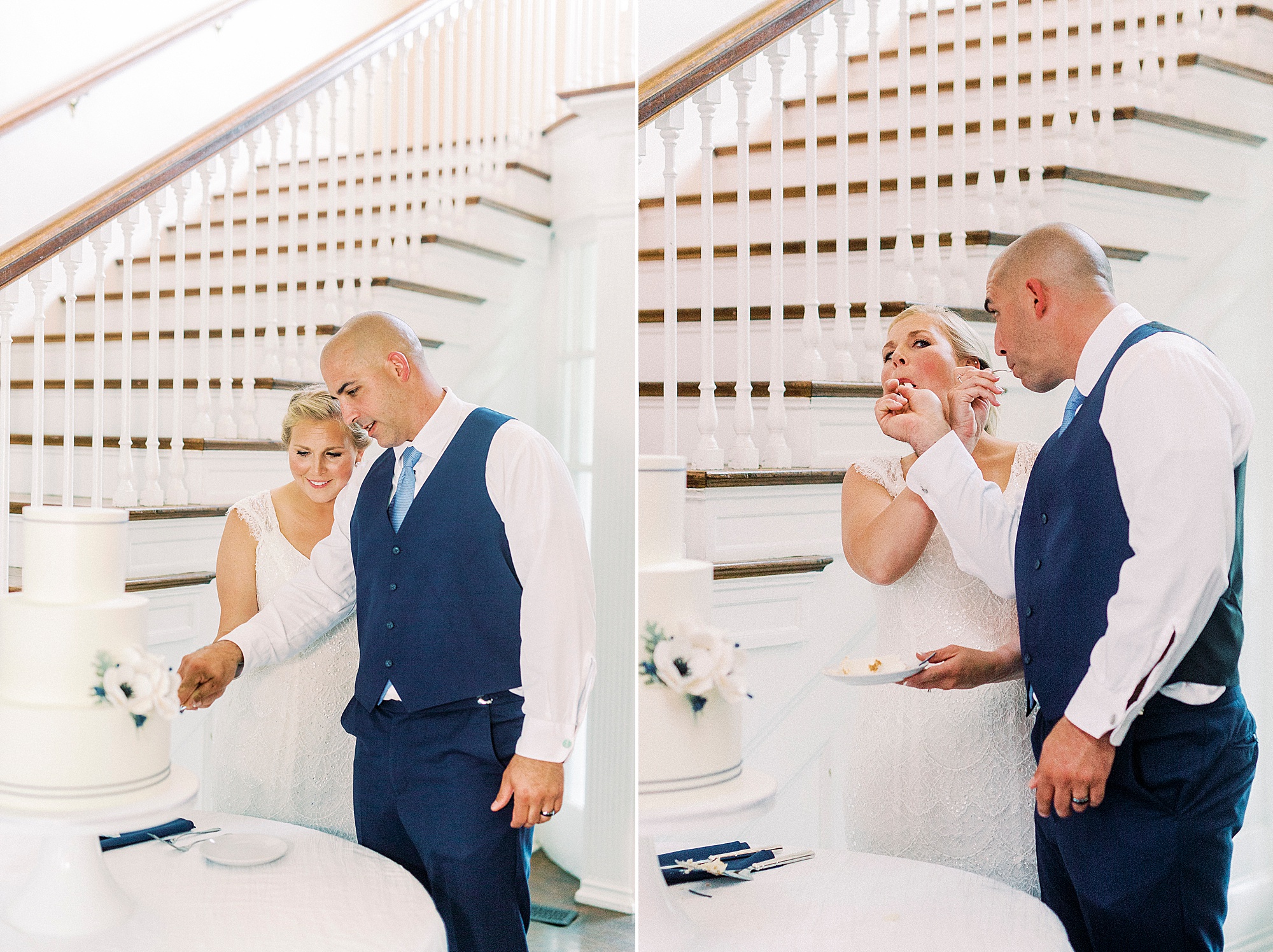 newlyweds cut wedding cake at Separk Mansion