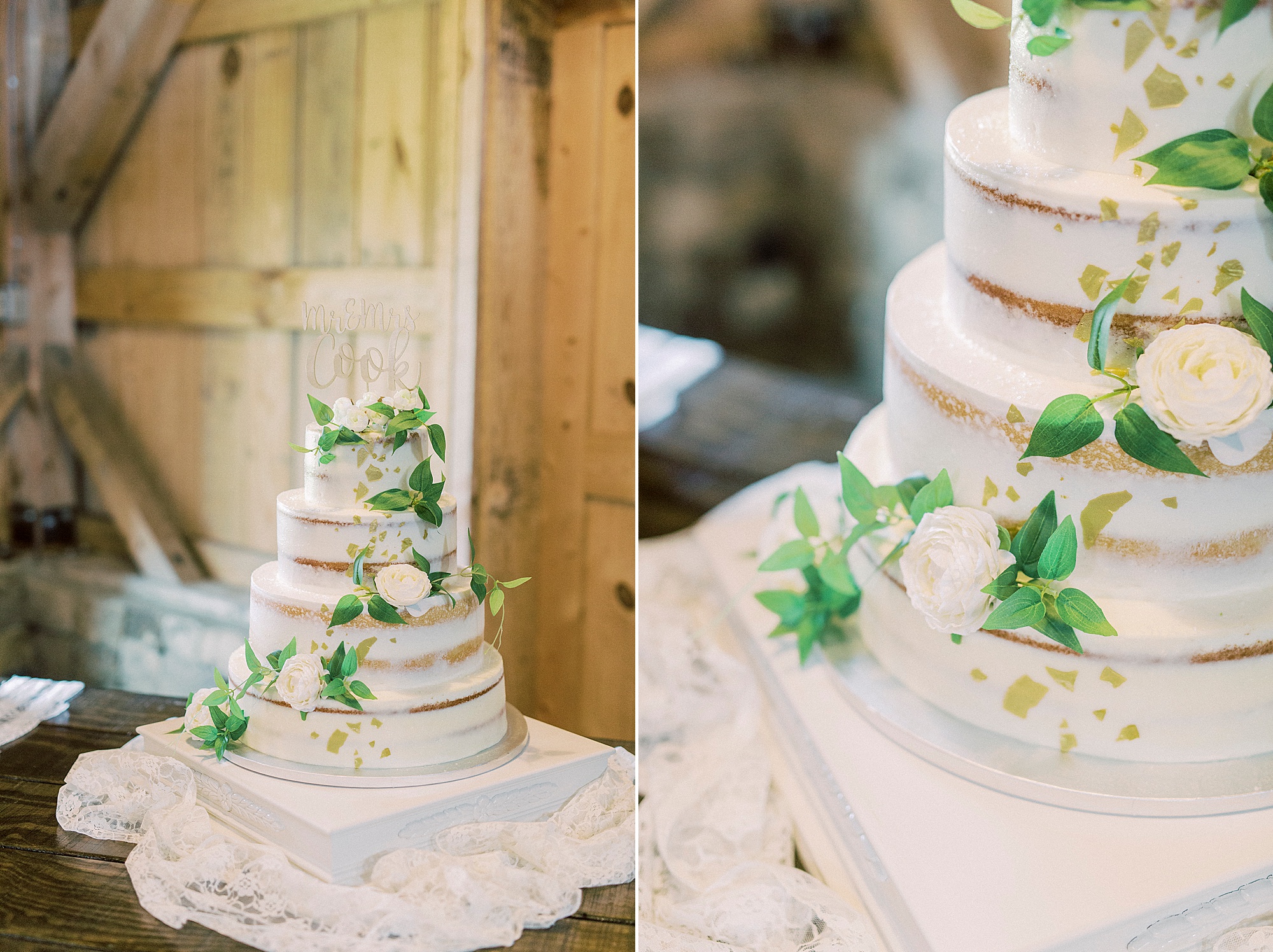wedding cake with green leaves