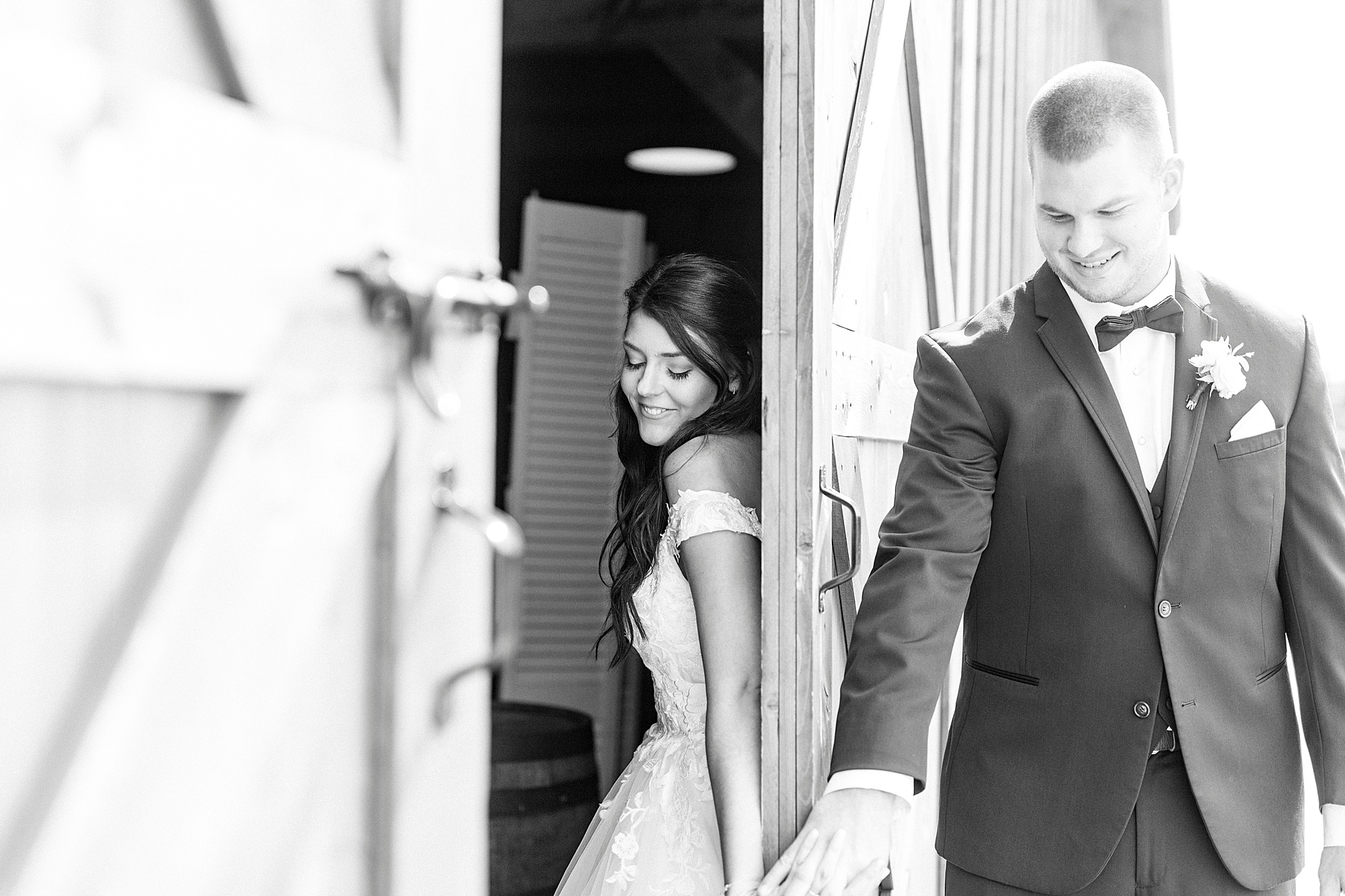 bride and groom have first touch
