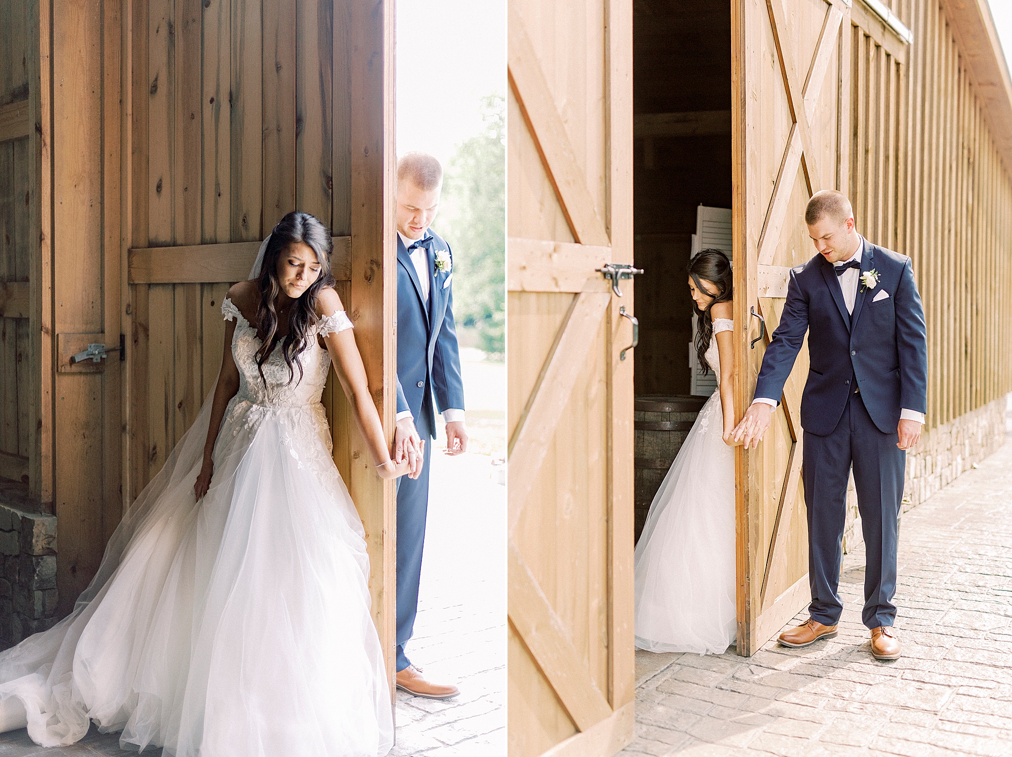 couple has first touch before NC wedding day