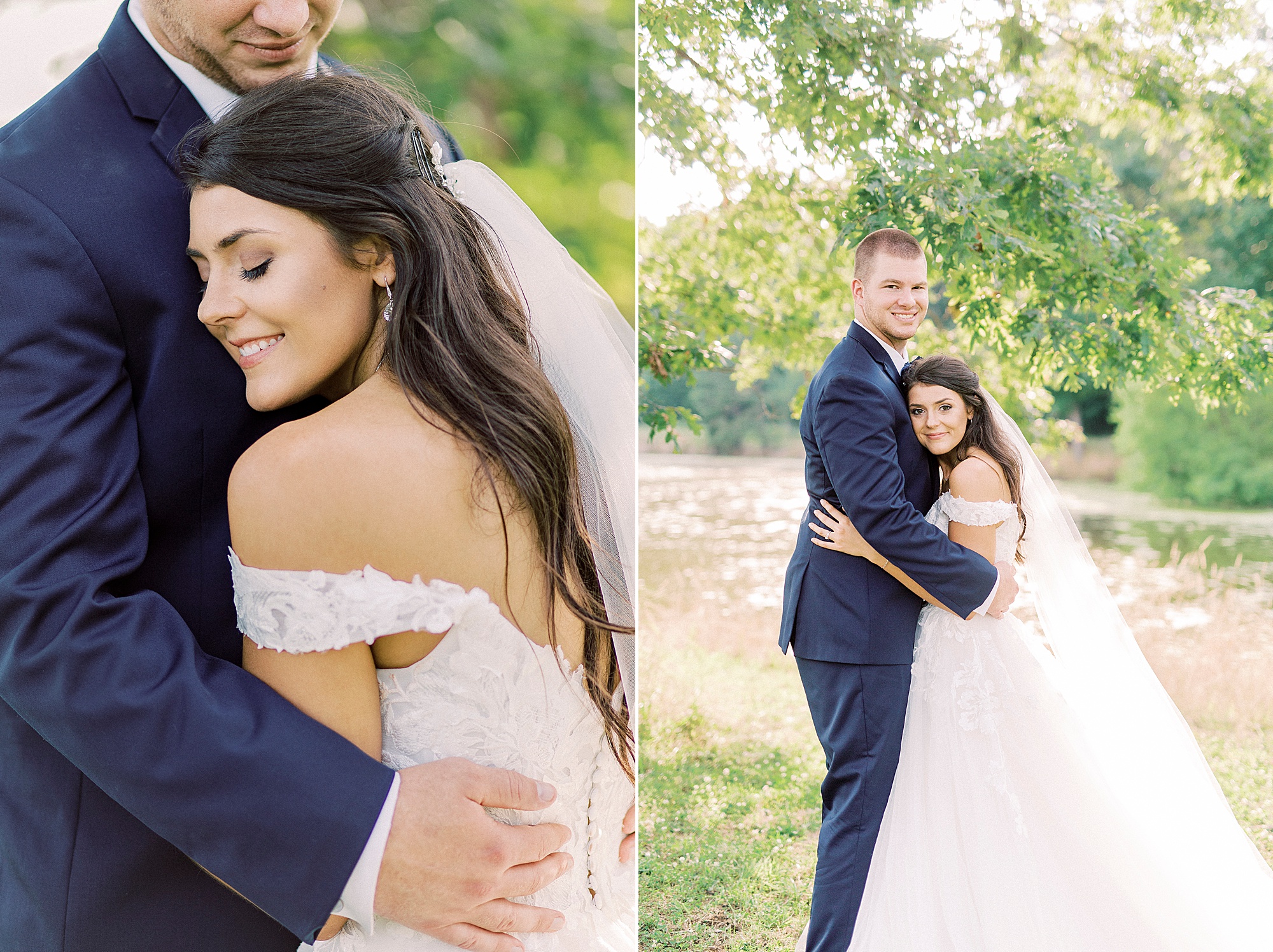 bride and groom hug at The Farmstead