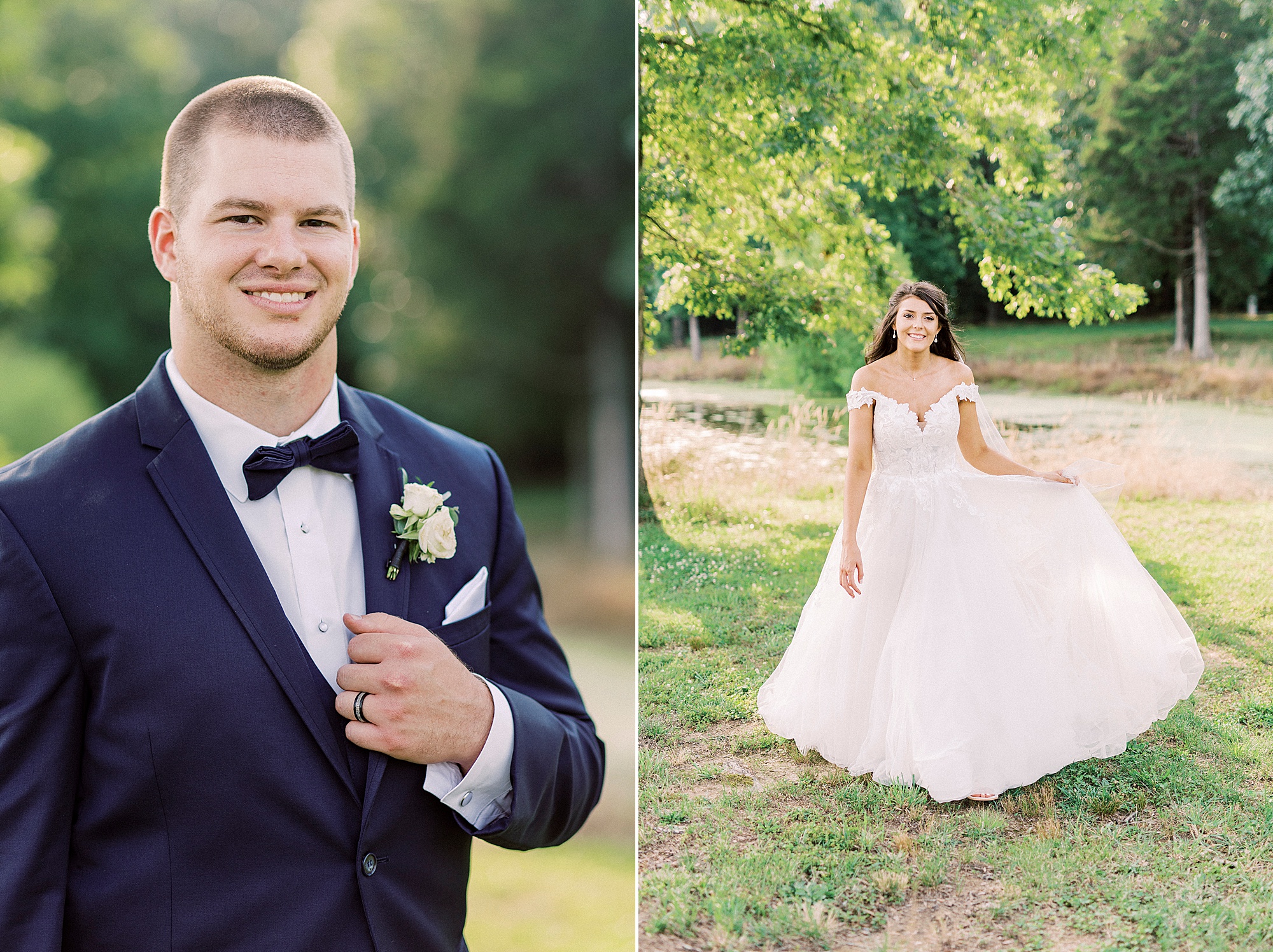 bride and groom pose at The Farmstead