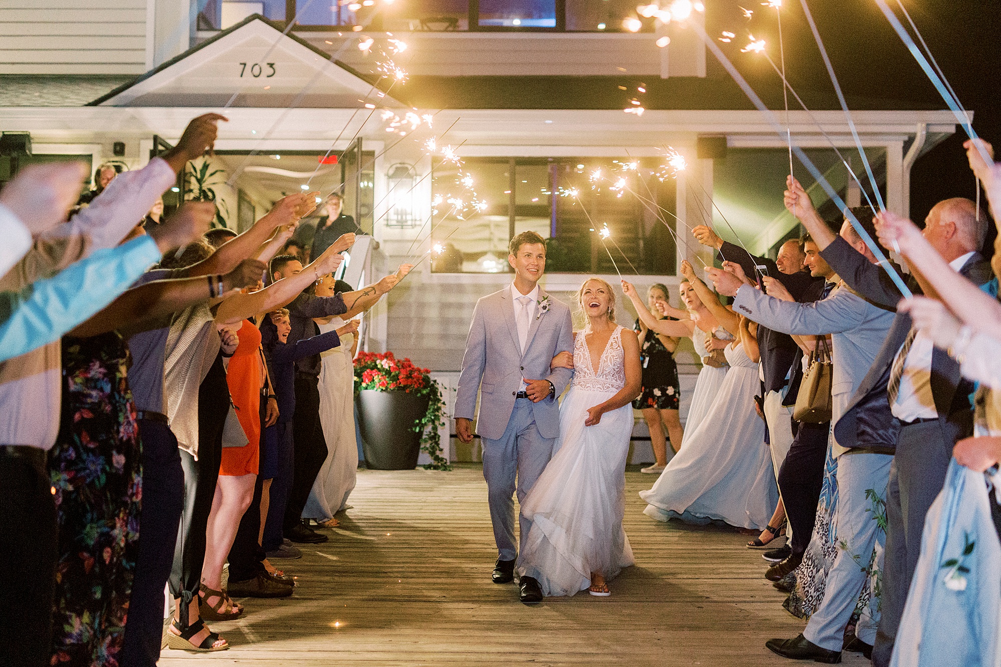 sparkler exit from Wrightsville Beach wedding reception