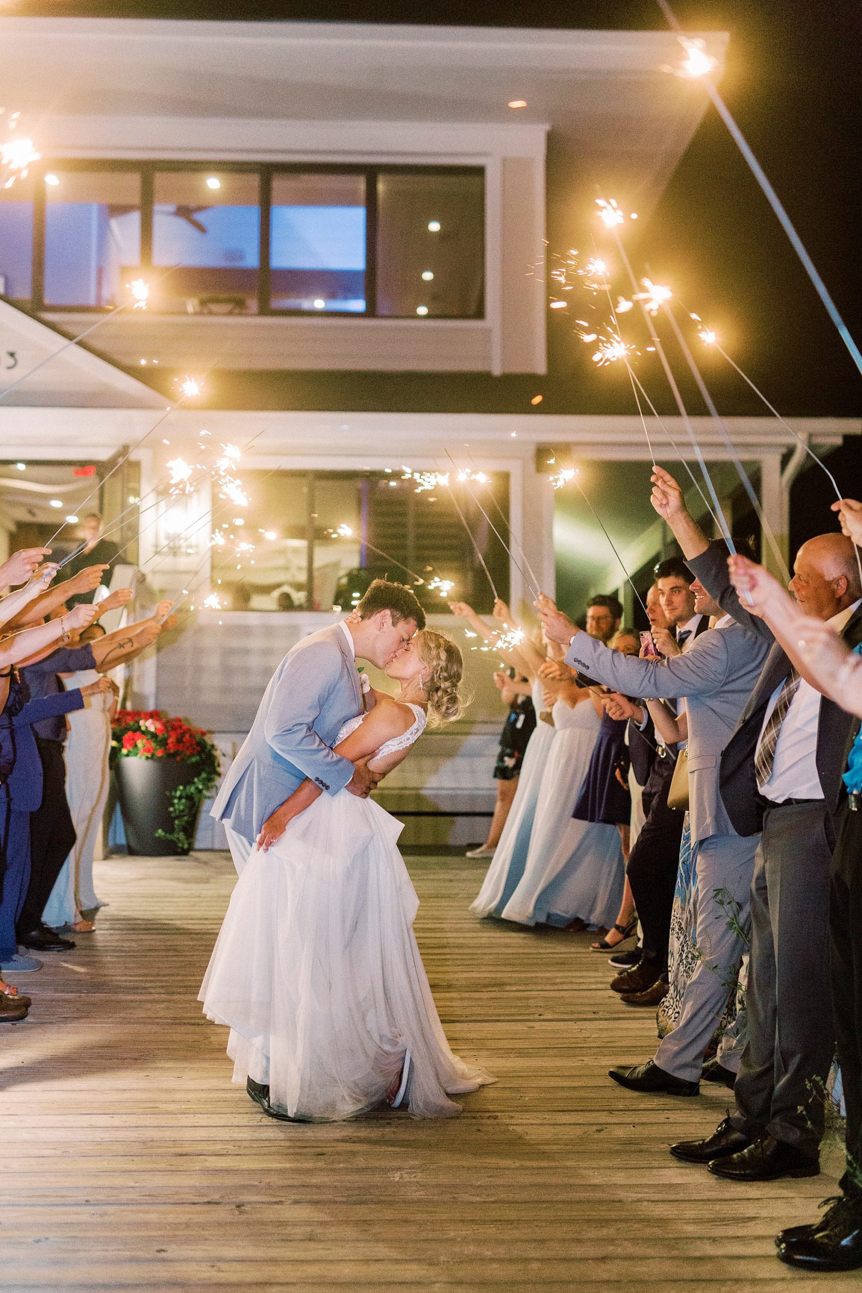 sparkler exit from Wrightsville Beach wedding reception