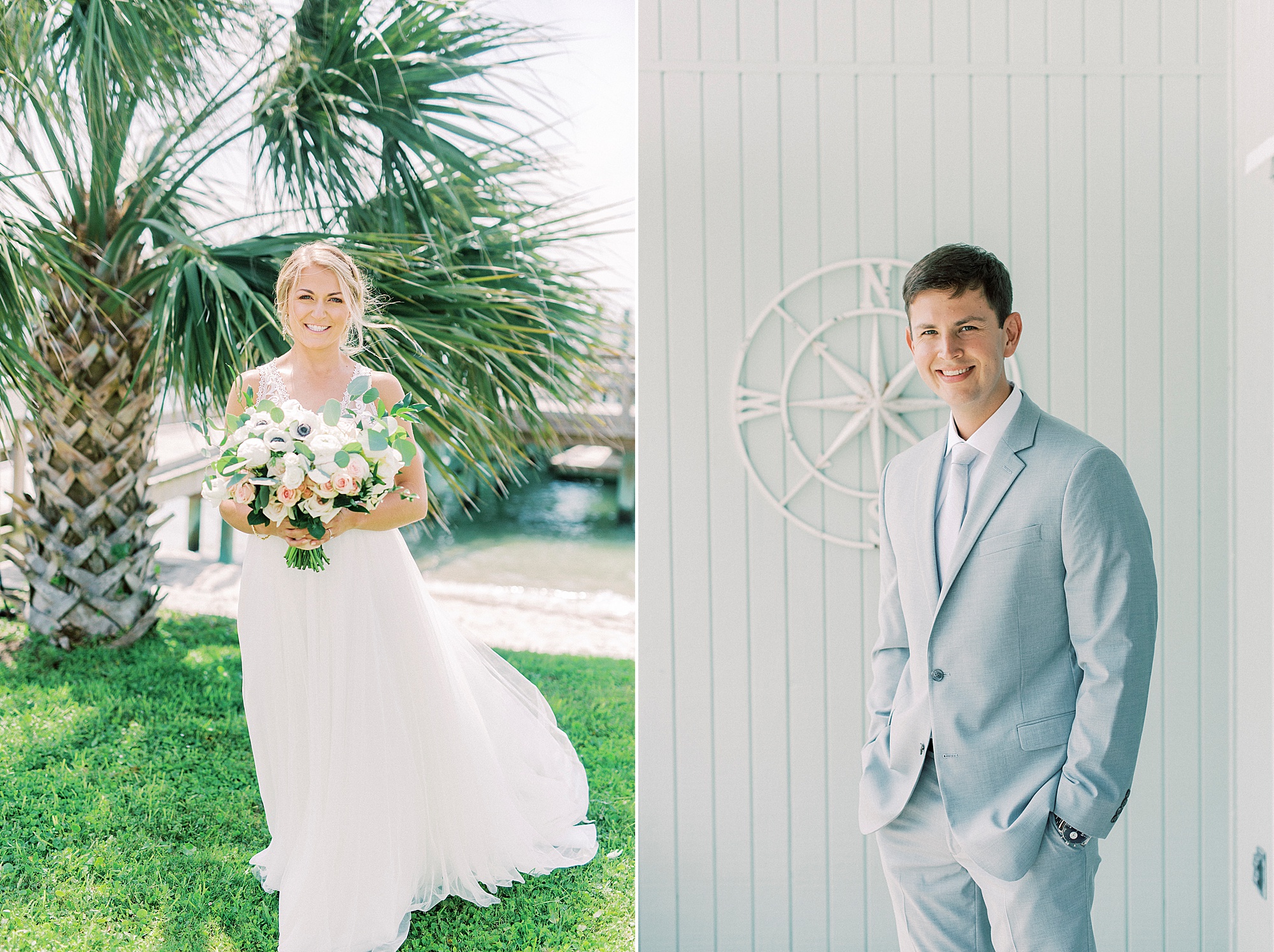 bride and groom pose before Oceanic Restaurant wedding