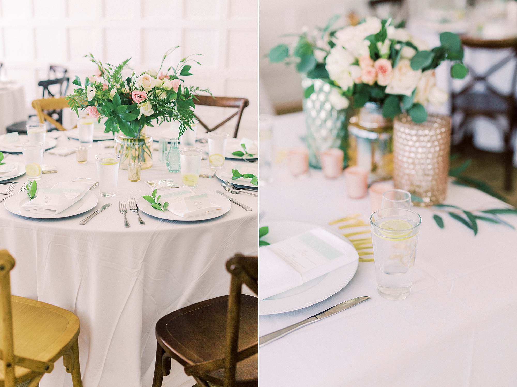 wedding reception centerpieces with white and pink flowers