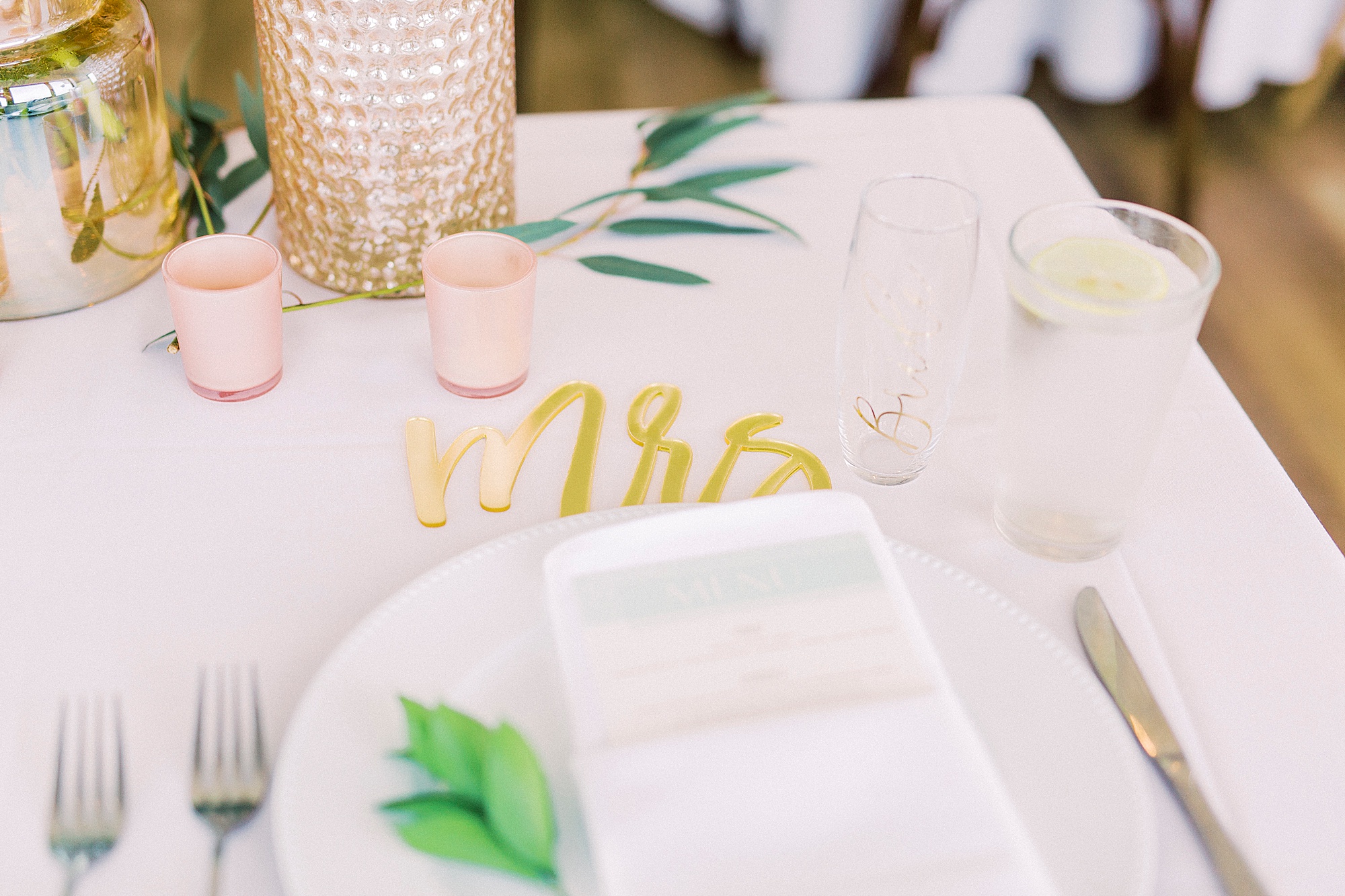 MRS place setting for Oceanic Restaurant wedding reception