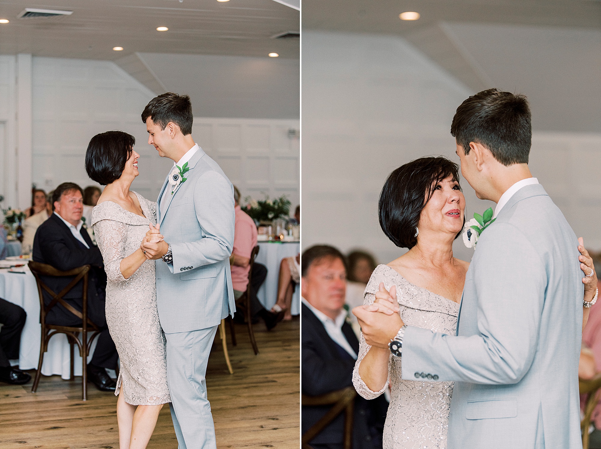 groom and mom dance during Oceanic Restaurant reception