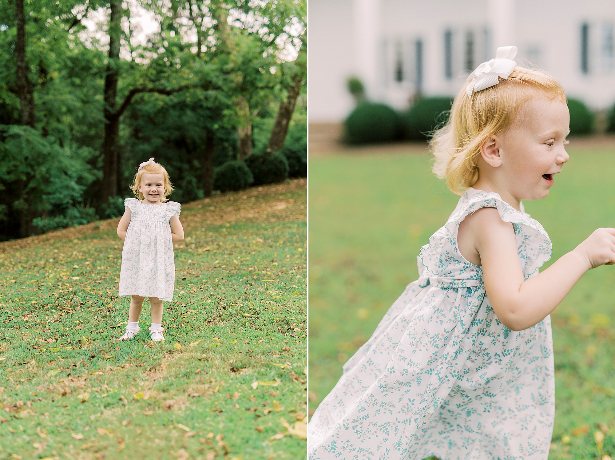 little girl runs on lawn in Iron Station NC