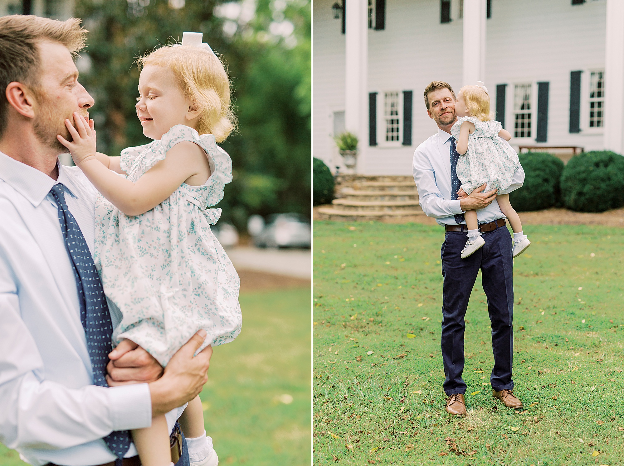 dad and daughter play on lawn at Vesuvius Vineyards