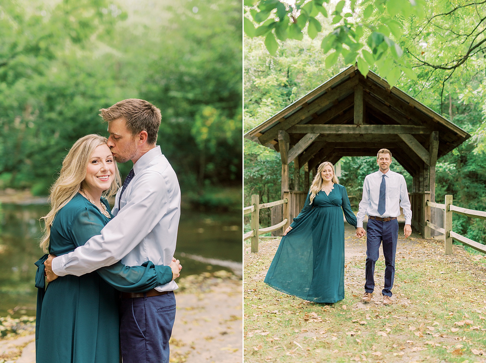 bride and groom walk by covered bridge at Vesuvius Vineyards