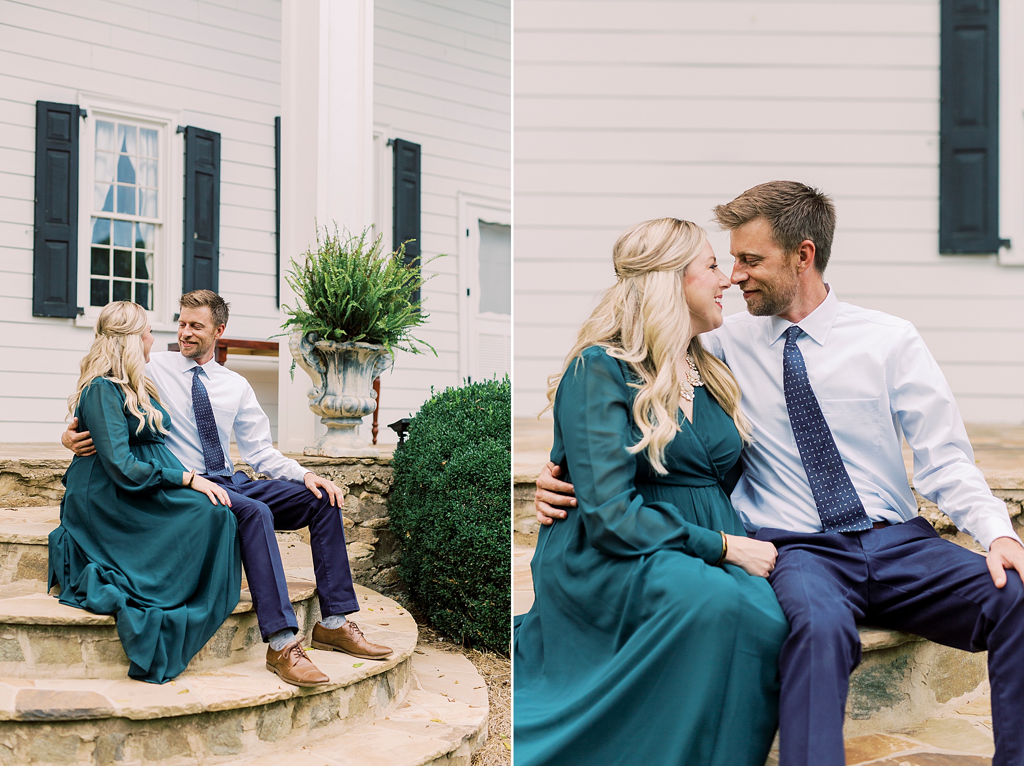 couple sits on front steps of Vesuvius Vineyards