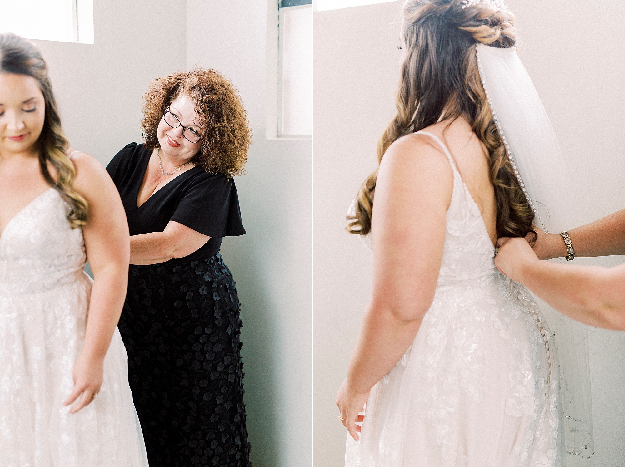 bride prepares for Greensboro NC wedding with mom