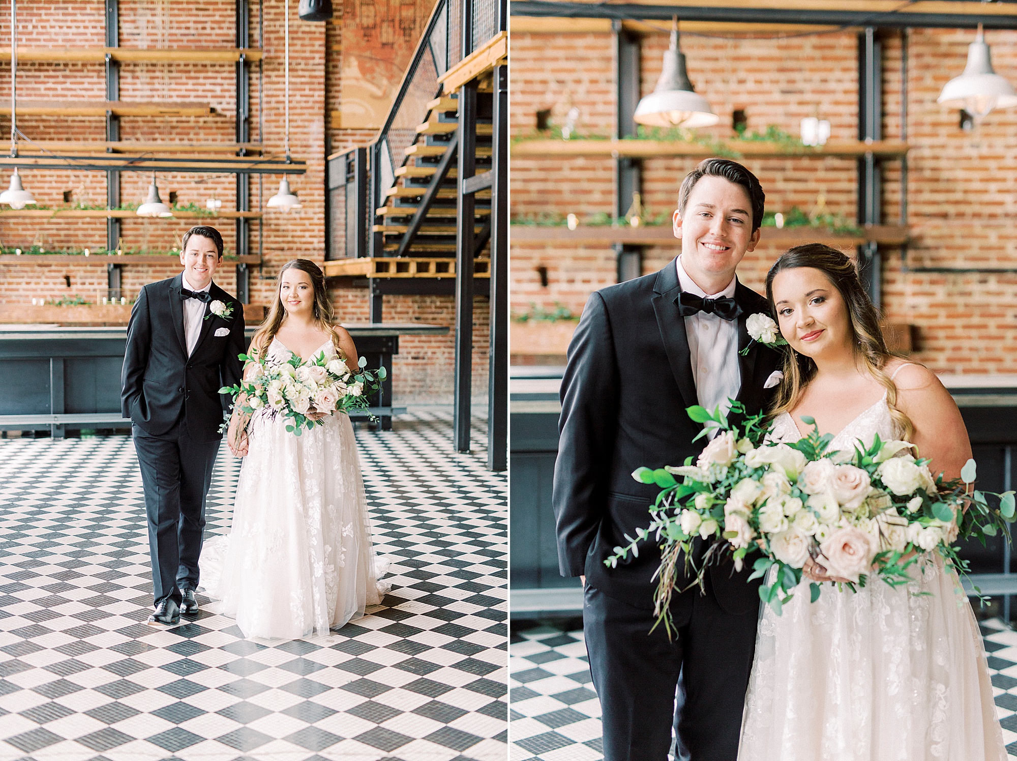 newlyweds walk through Greensboro NC wedding venue