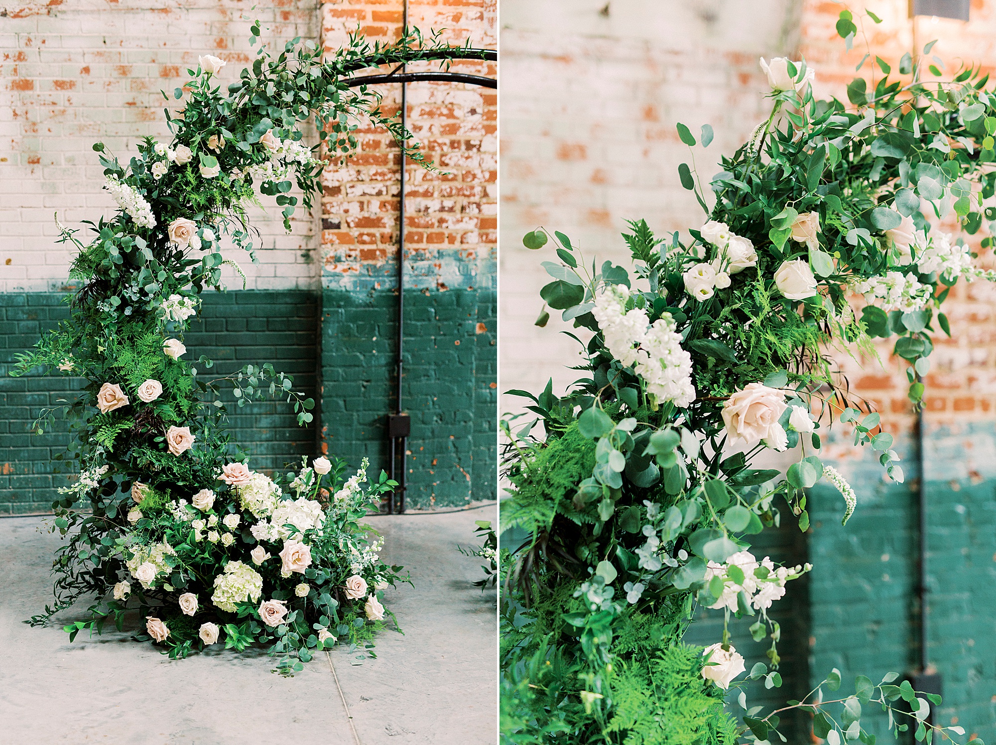 arbor details for ceremony at the Cadillac Service Garage