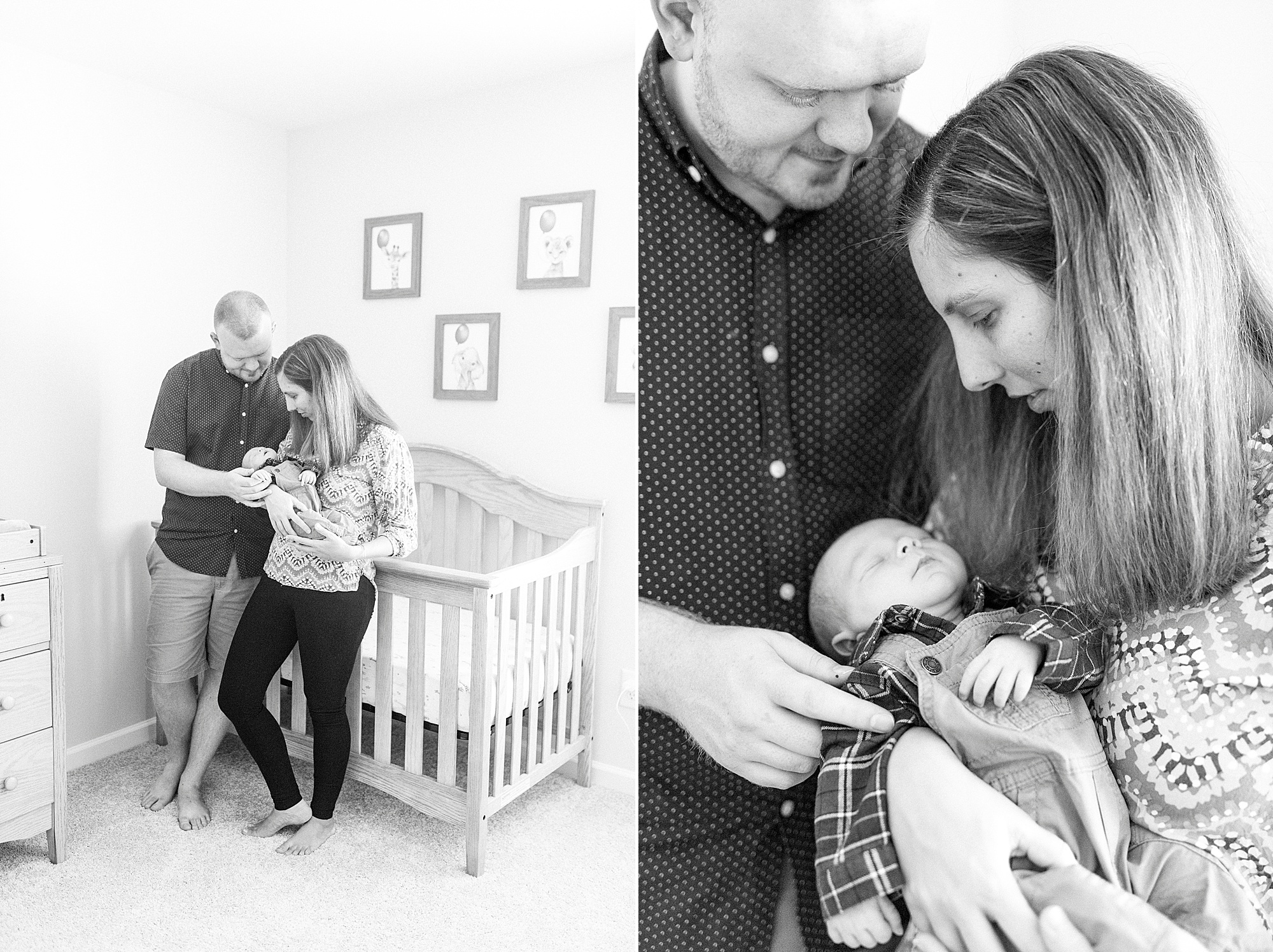 new parents snuggle with baby boy during lifestyle newborn session