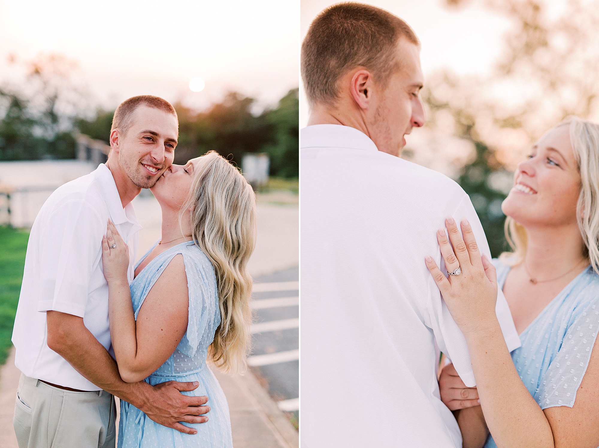 bride and groom hug on Pilot Mountain