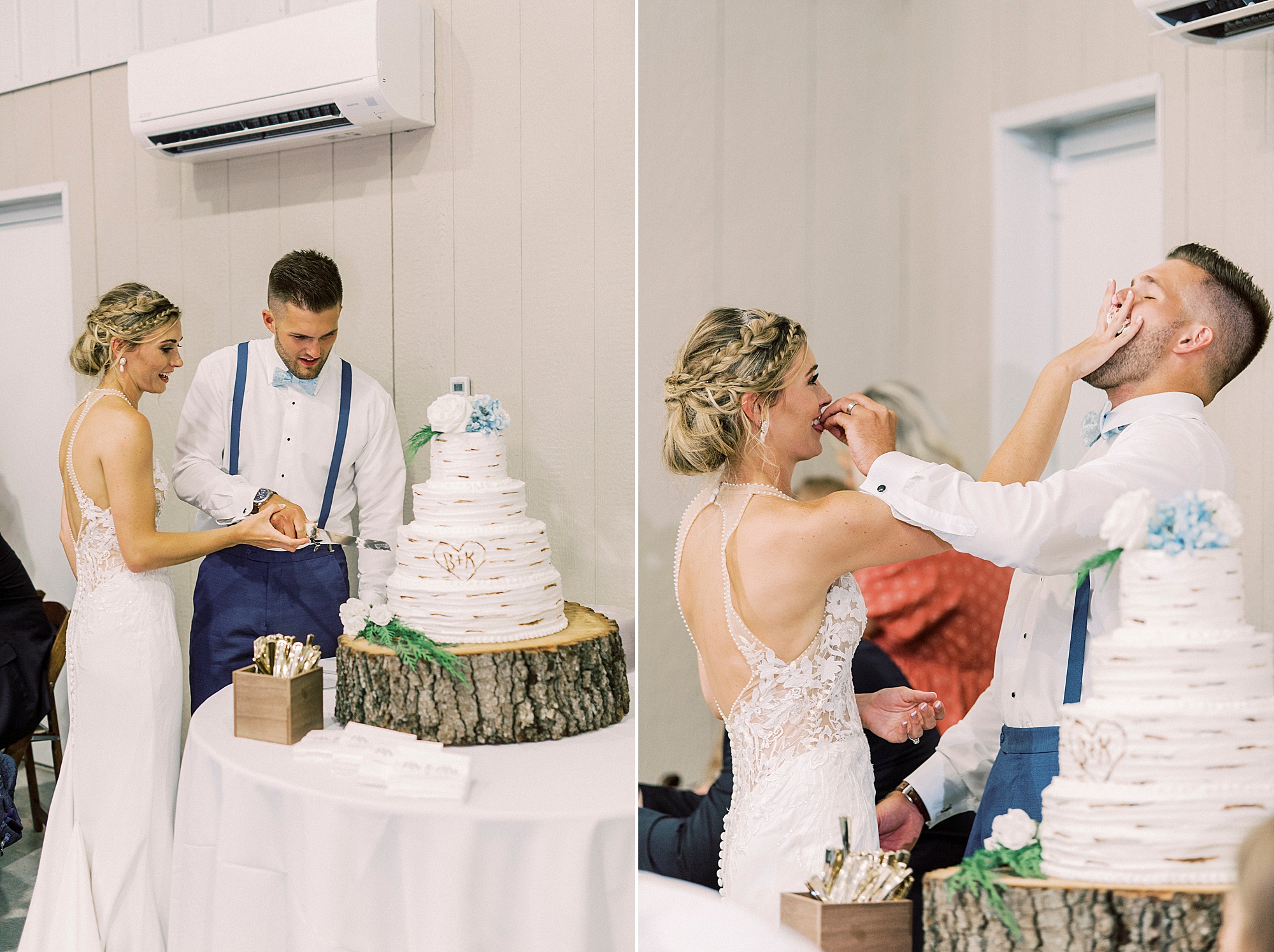 bride and groom cut wedding cake
