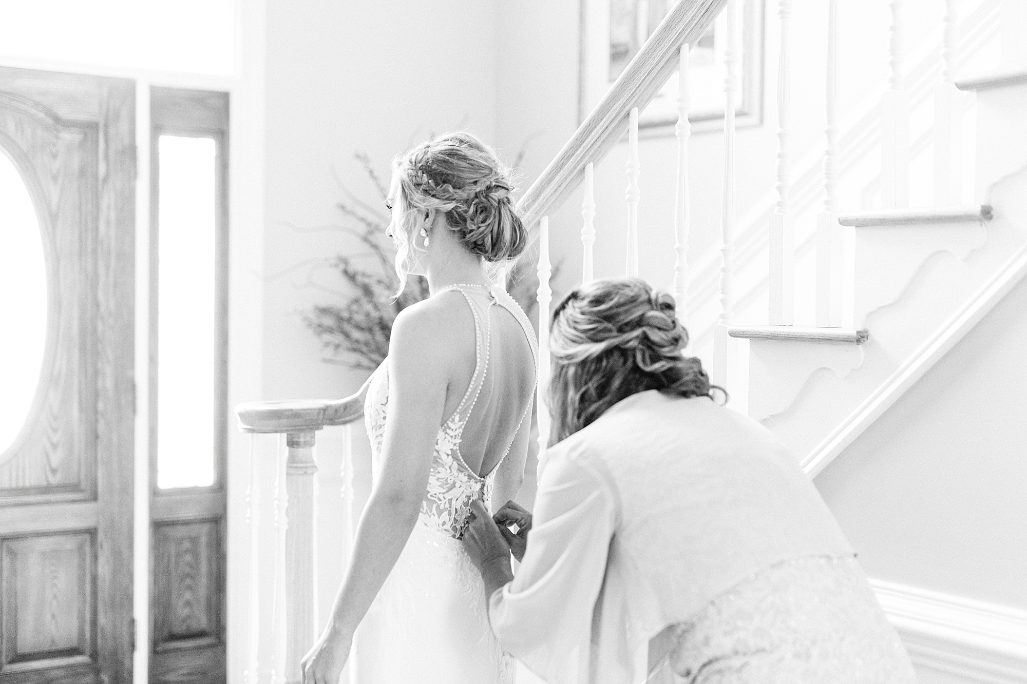 bride prepares for wedding day at home