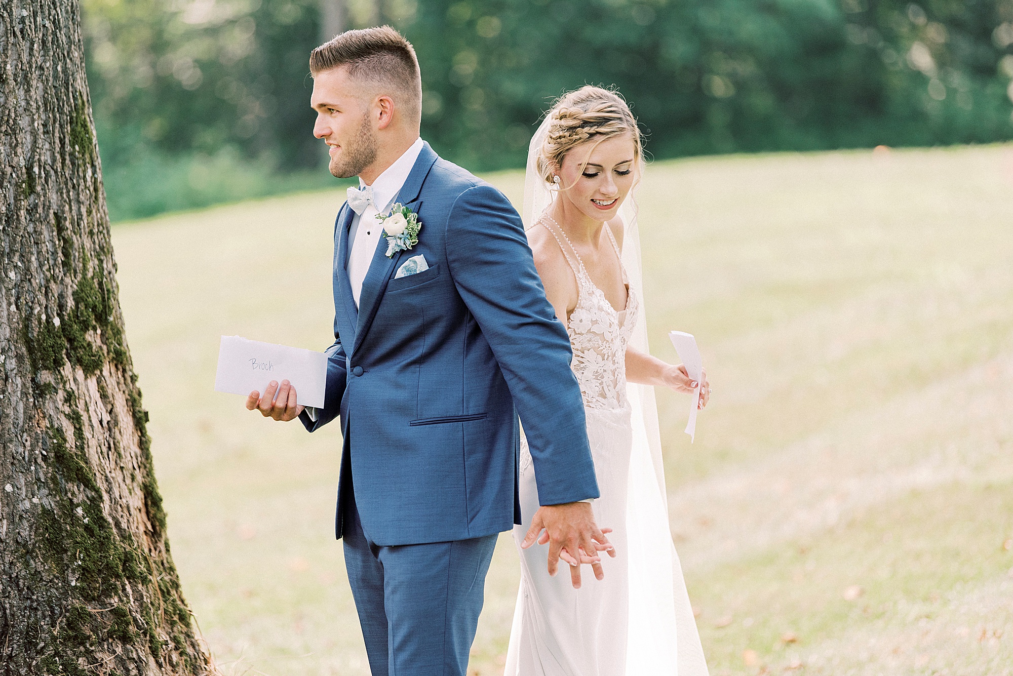 bride and groom have first touch on wedding day