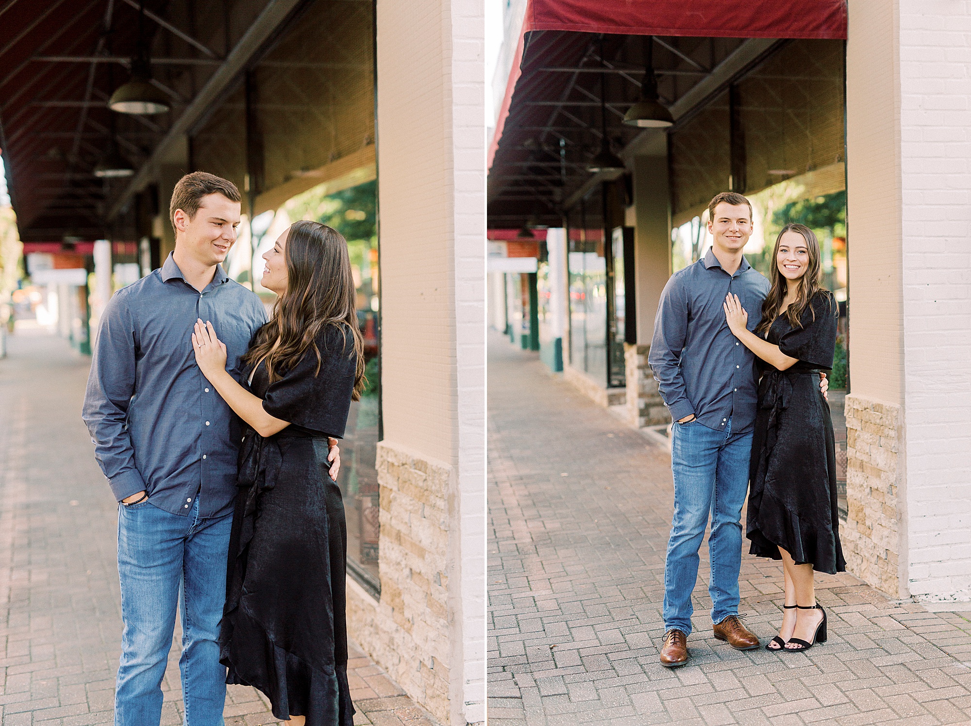couple hugs by train station in Downtown Concord