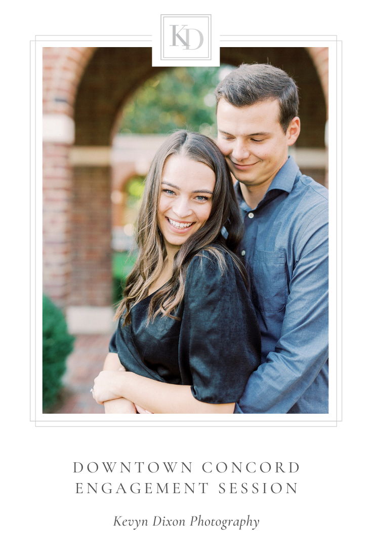 Downtown Concord engagement session with classy black dress for bride photographed by NC wedding photographer Kevyn Dixon Photography