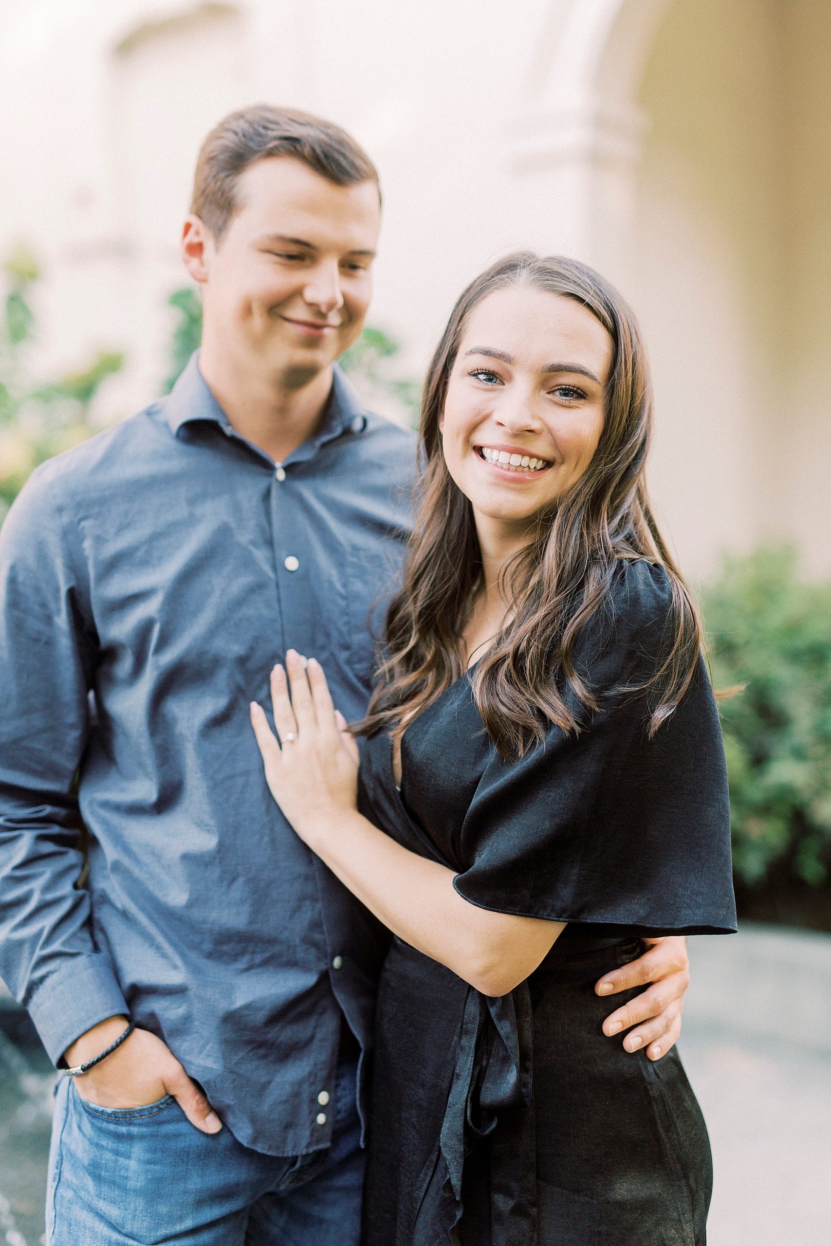 groom looks at bride during NC engagement photos