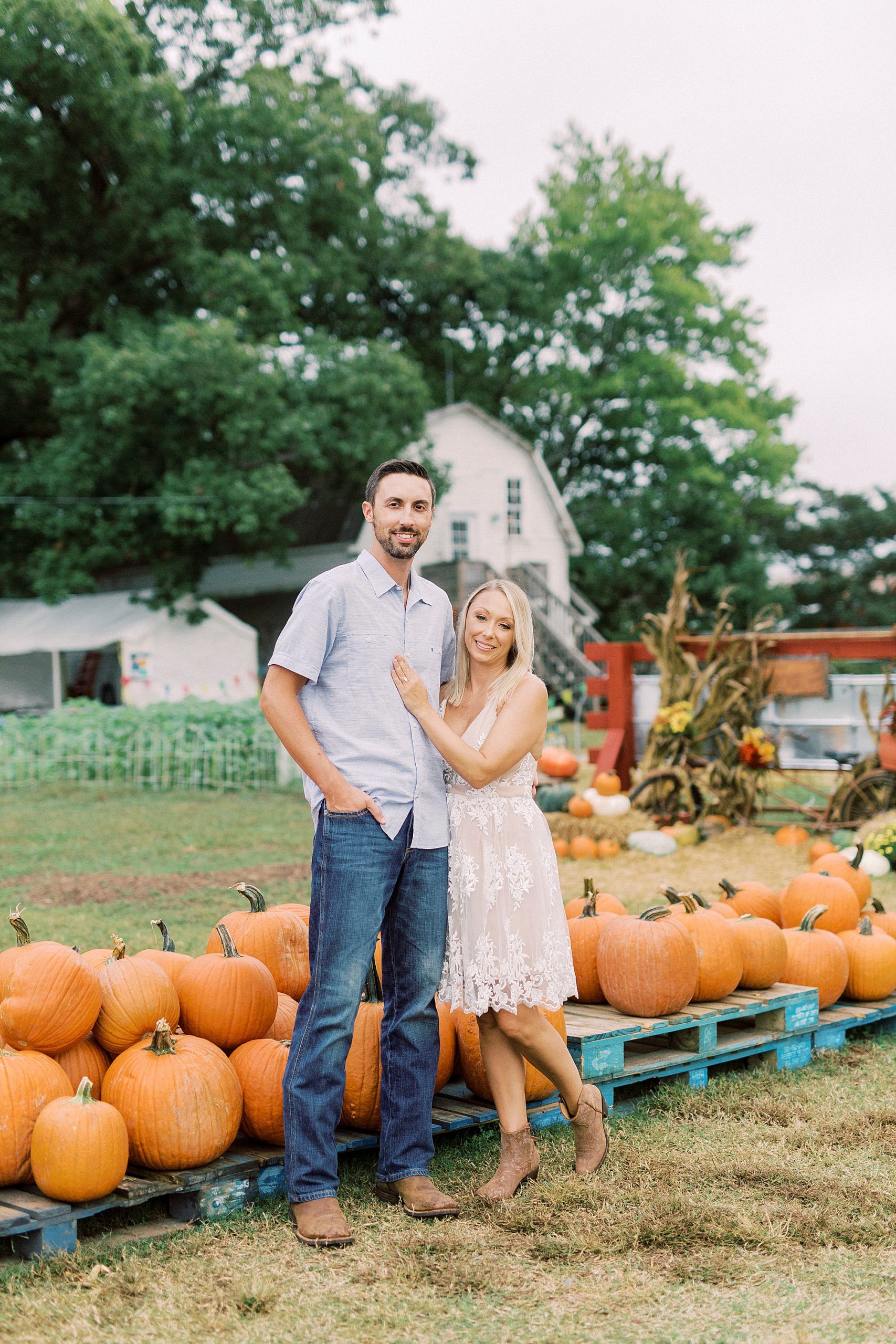 Hodges Family Farm engagement session with pumpkins