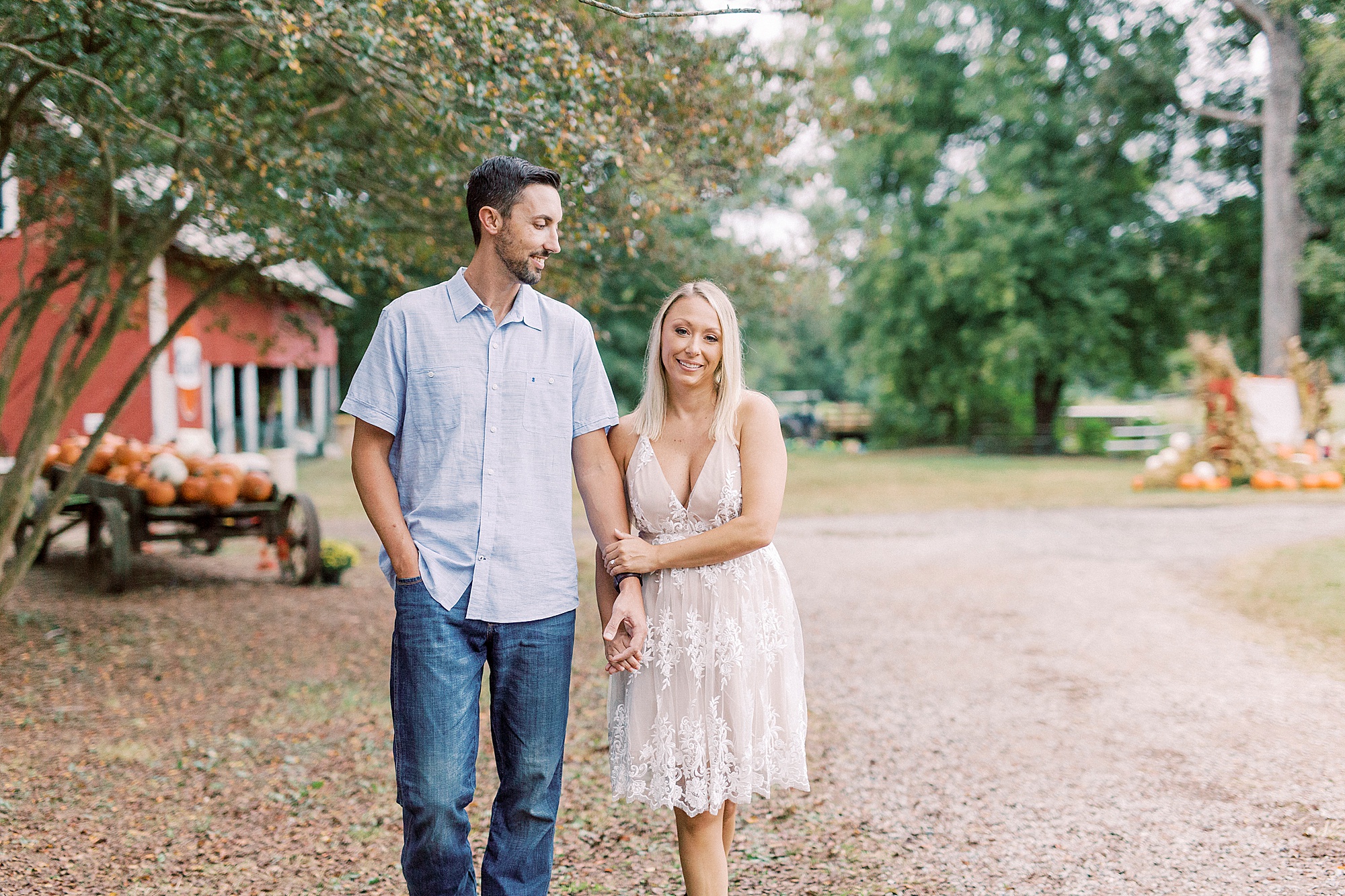 bride and groom walk through Hodges Family Farm