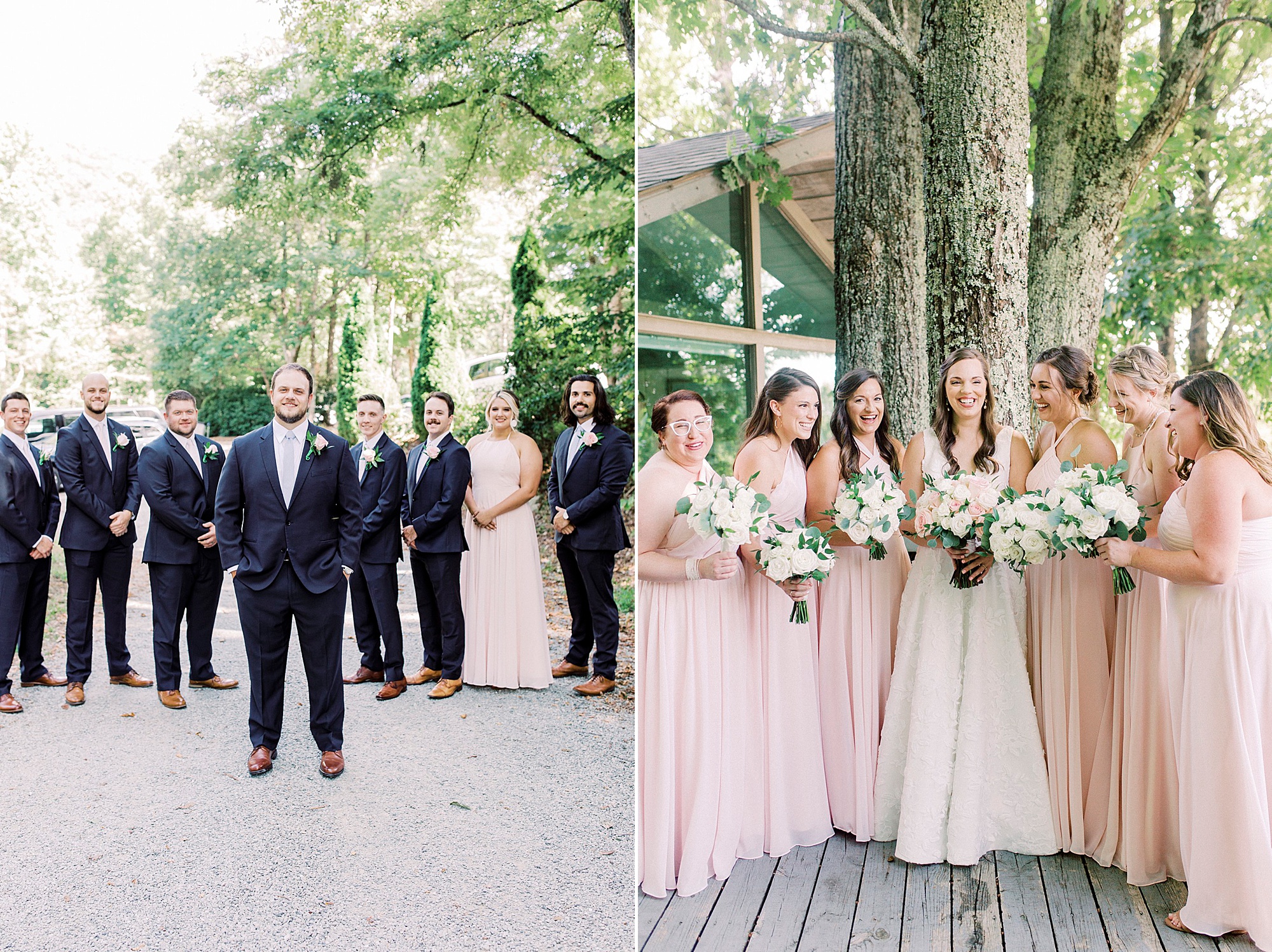 wedding party poses with bride and groom