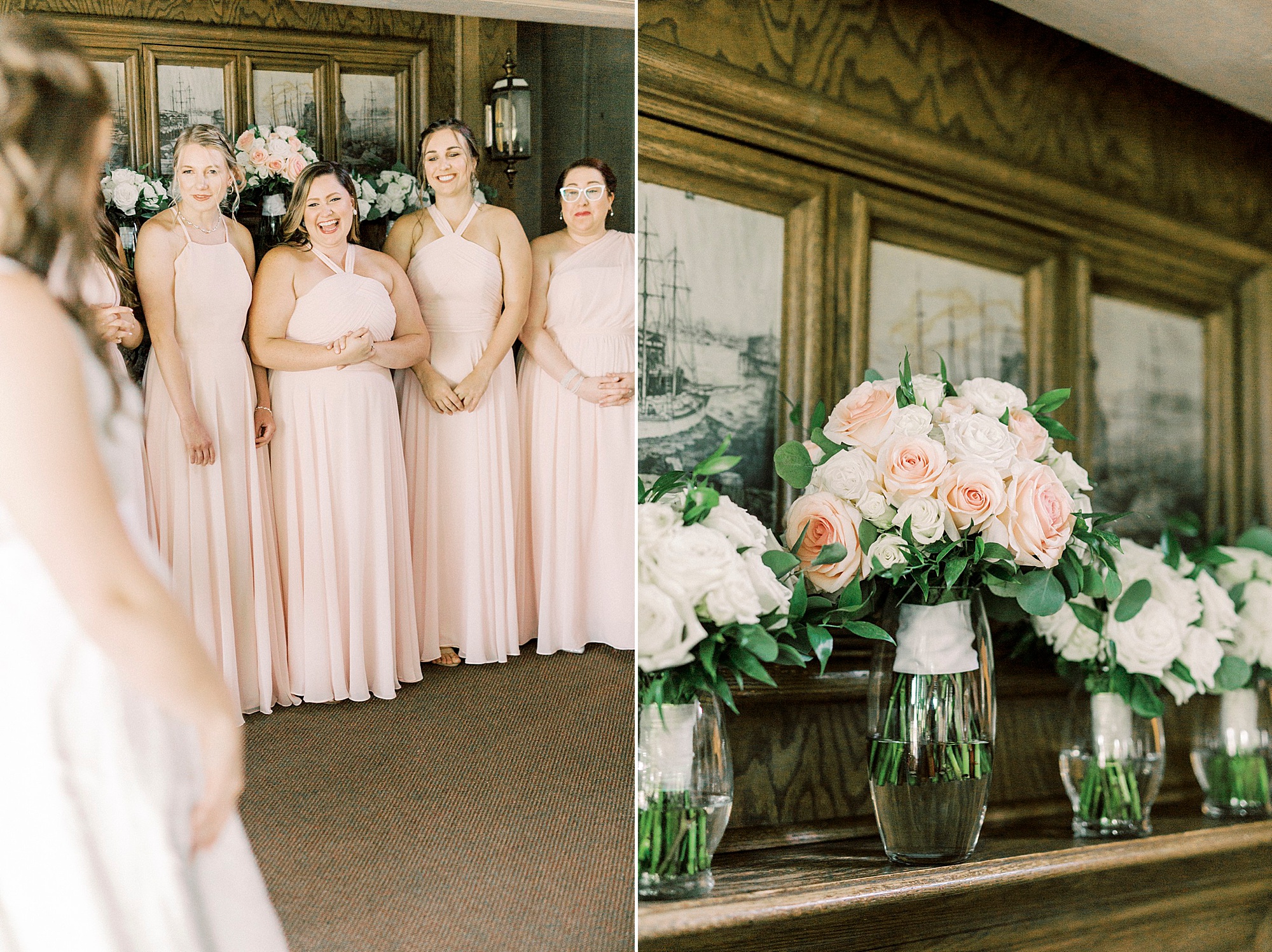 bridesmaids have first look with bride